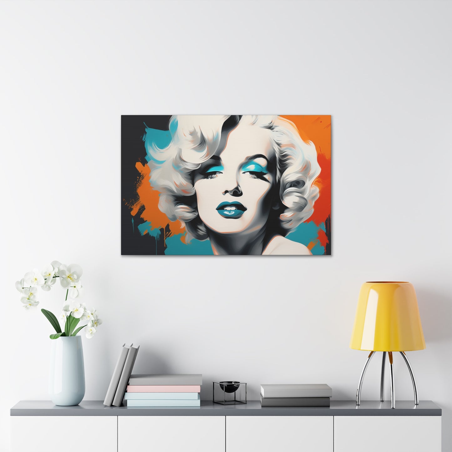 Canvas Wall Art, Gallery Wrapped Pop Art, Celebrity Wall Art – Marilyn Monroe - Orange and Teal