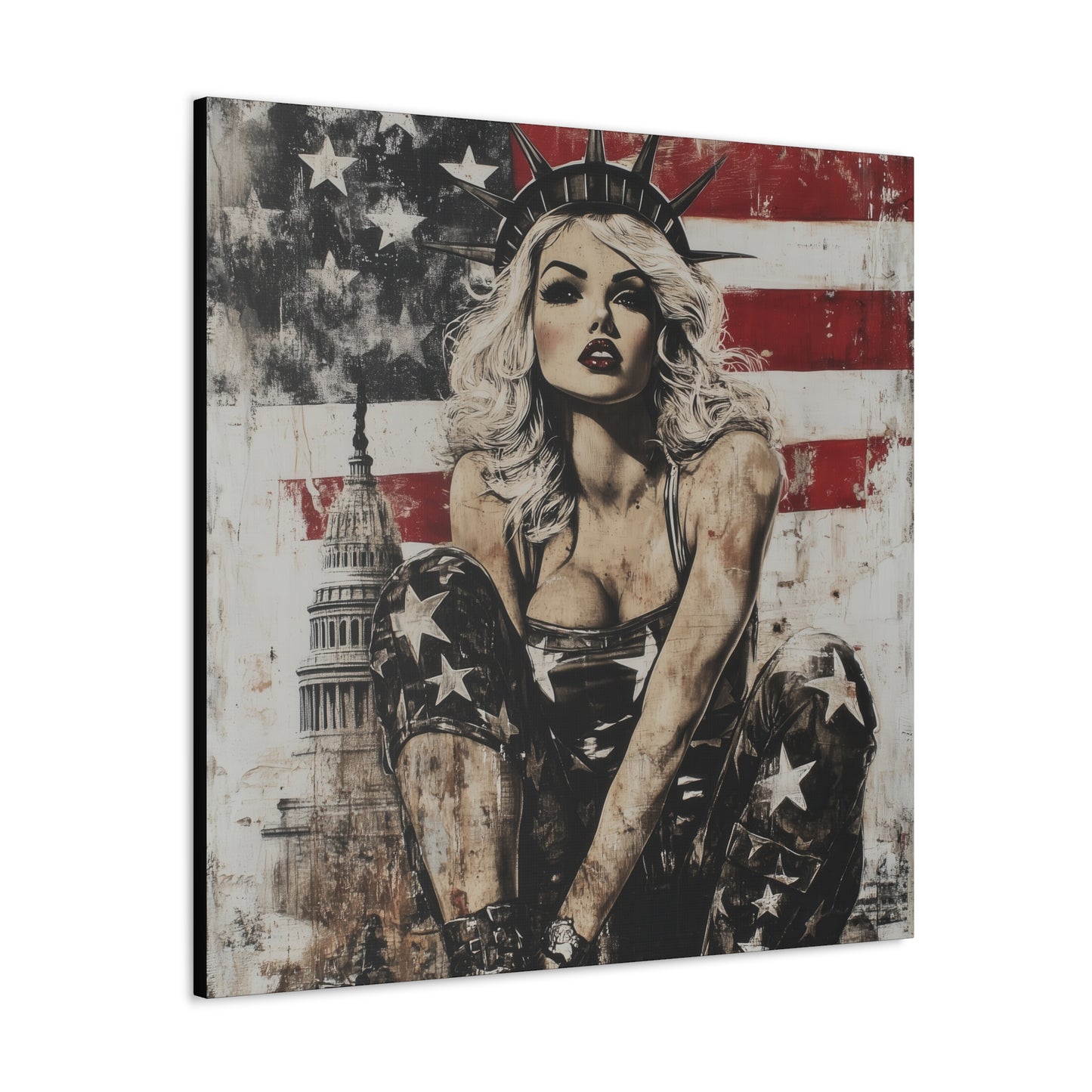Gallery Wrapped Canvas, Liberty and Lace Art Canvas, Patriotic Art Canvas – Kimberly