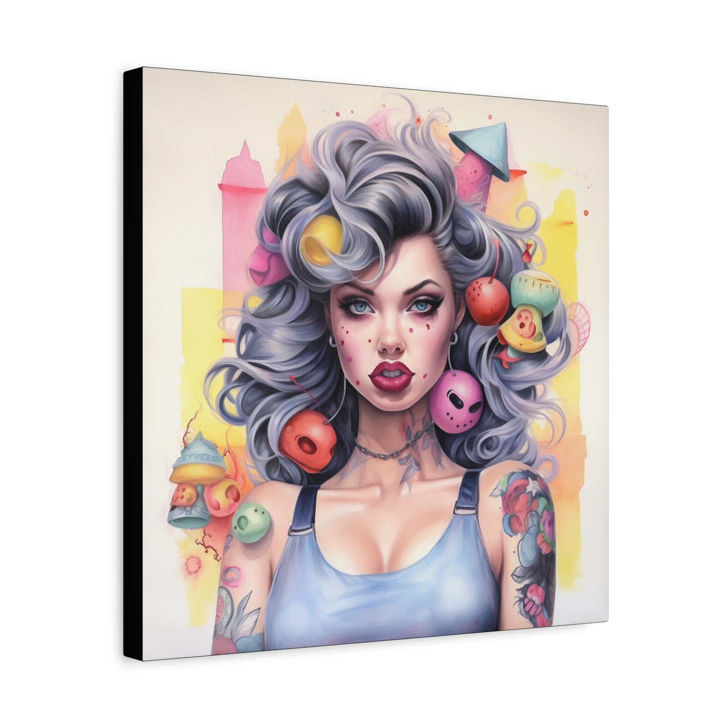Gallery Wrapped Canvas, Tattooed Beauty, Femme Doll Pop Art Canvas – Lila