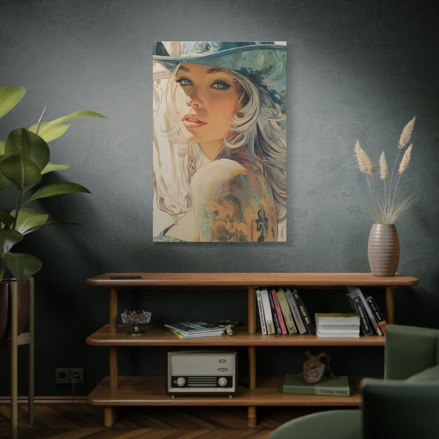 Gallery Wrapped Canvas, Wranglers and Wreckage Art Canvas, Erotic Pinup Art Canvas – Willa