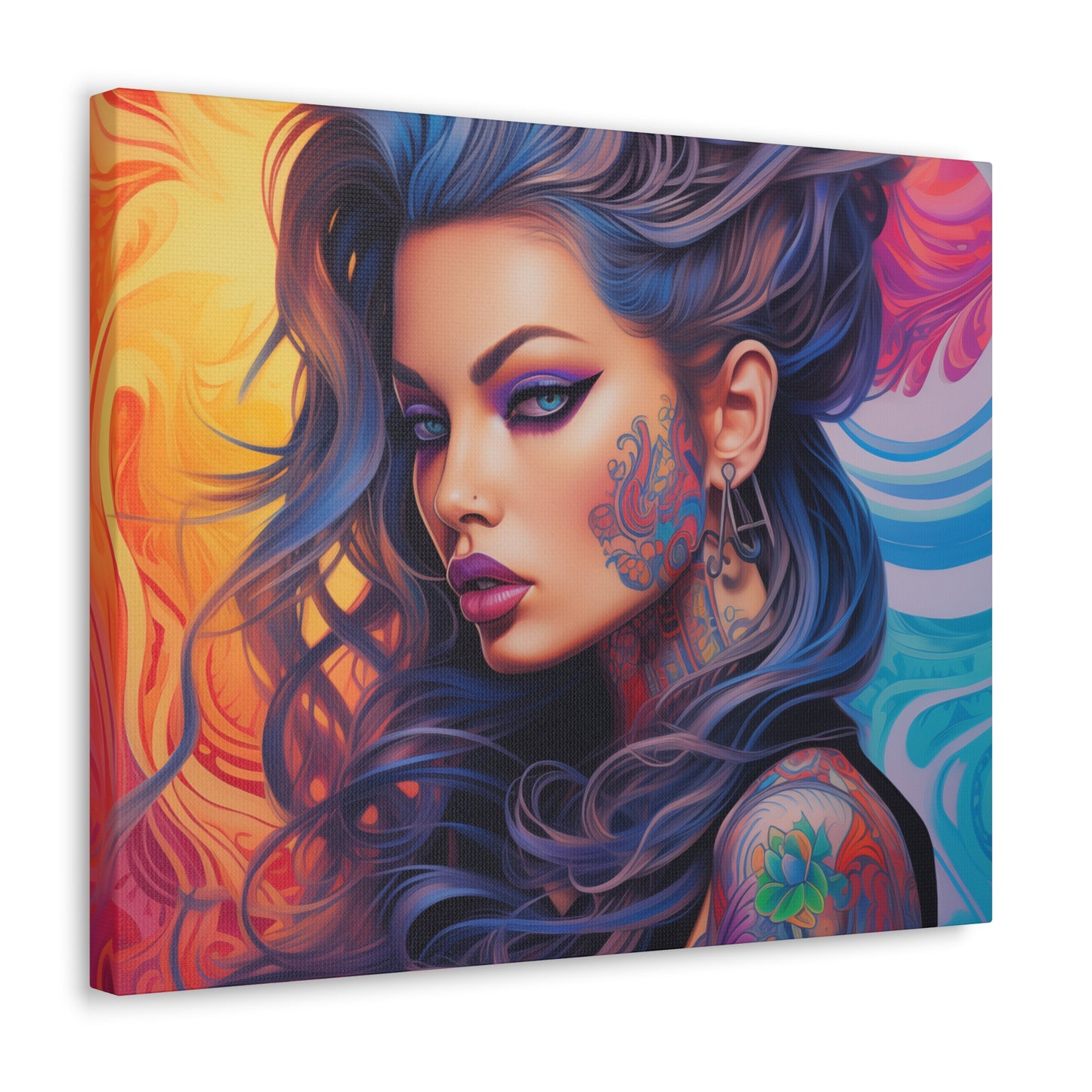 Gallery Wrapped Canvas, Edgy Tattooed Beauty, Urban Pop Art Canvas – Faye