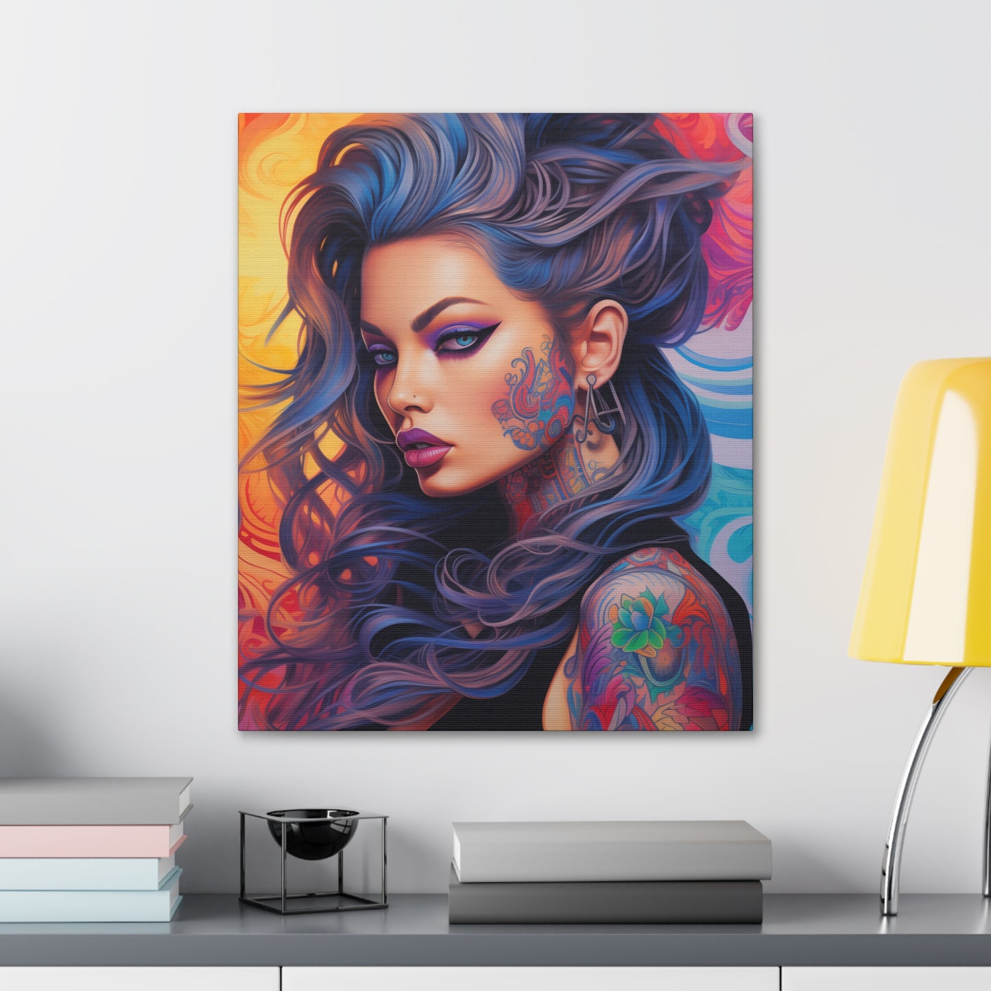 Gallery Wrapped Canvas, Edgy Tattooed Beauty, Urban Pop Art Canvas – Faye