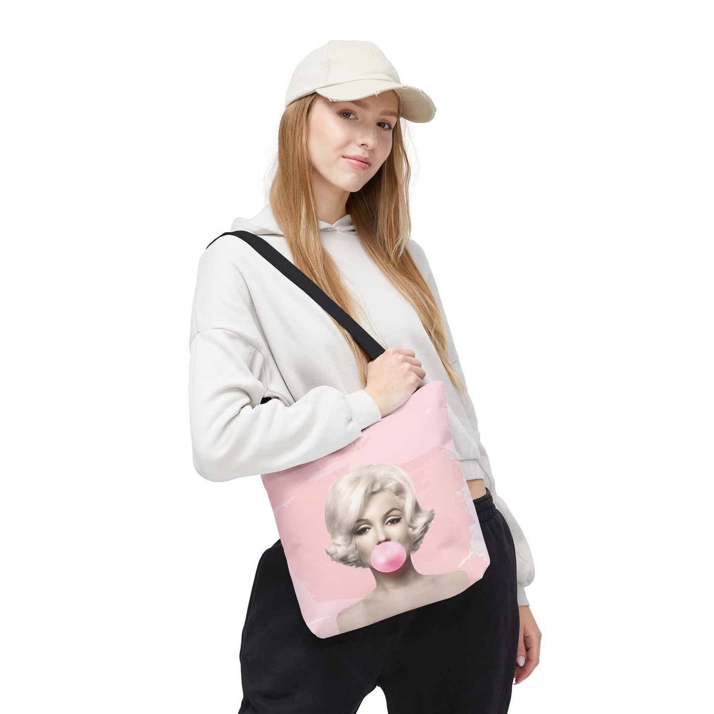 Marilyn Monroe Canvas Tote Bag, Basic Square Tote - Blond Bombshell, Pink Marilyn Monroe Bubblegum Tote