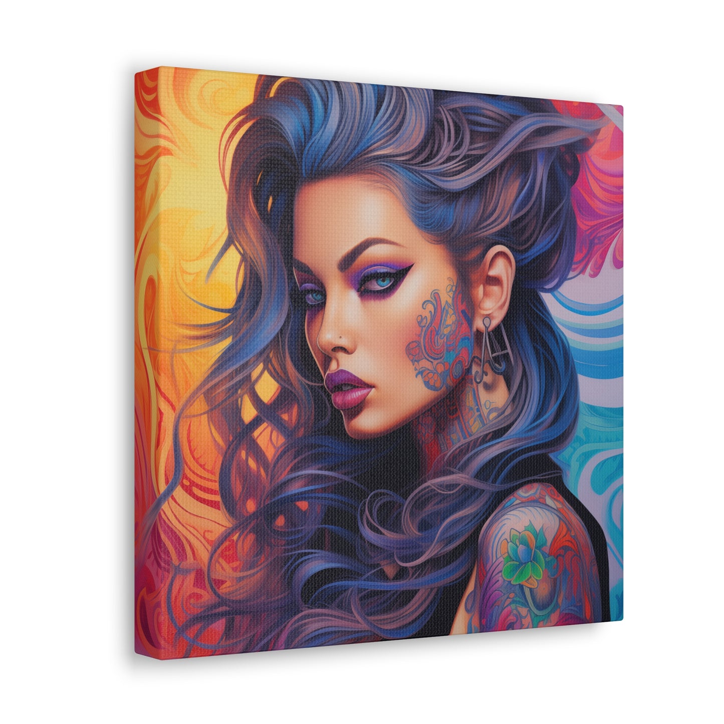 Gallery Wrapped Canvas, Edgy Tattooed Beauty, Urban Pop Art Canvas – Faye
