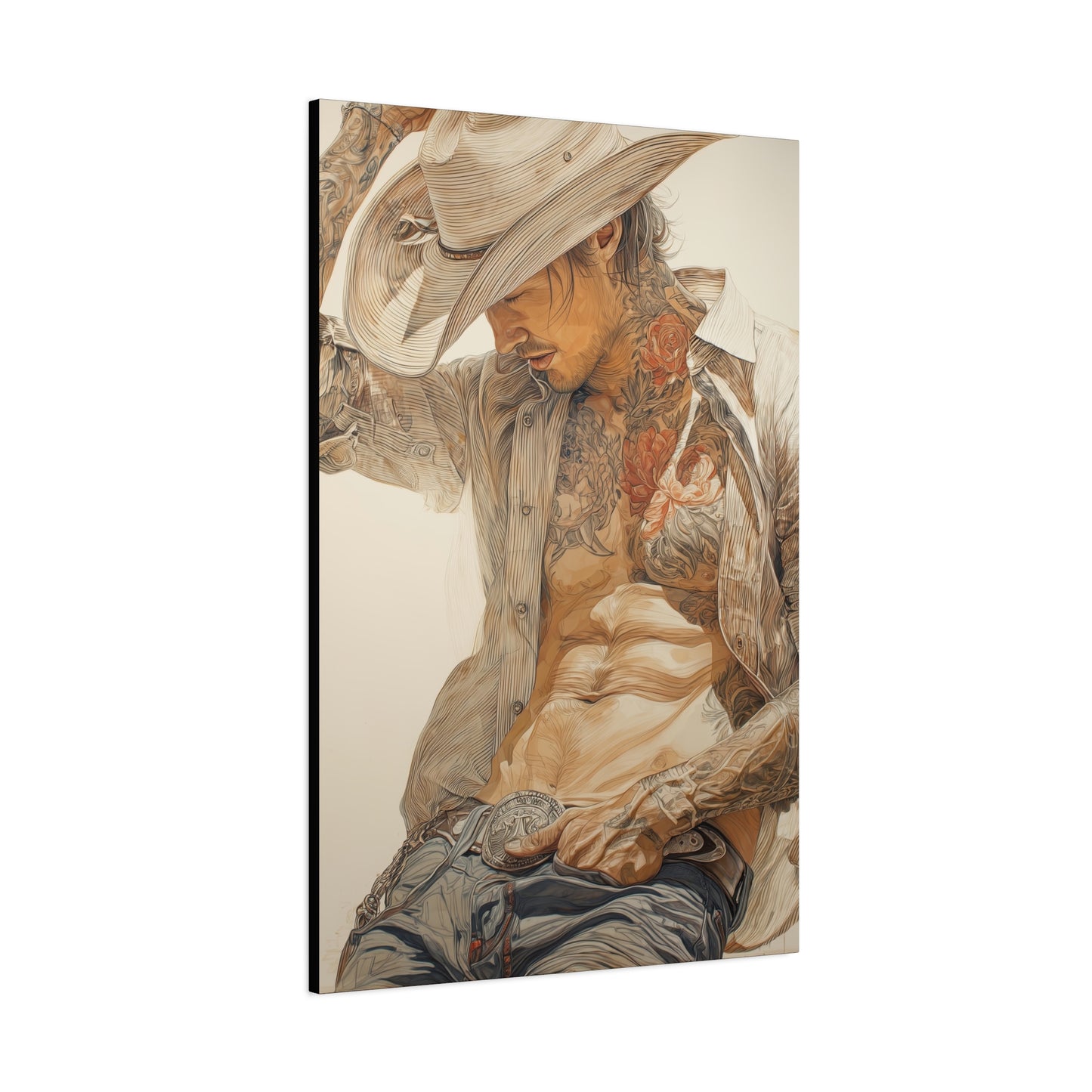 Gallery Wrapped Canvas, Wranglers and Wreckage Art Canvas, Erotic Pinup Art Canvas – Levi