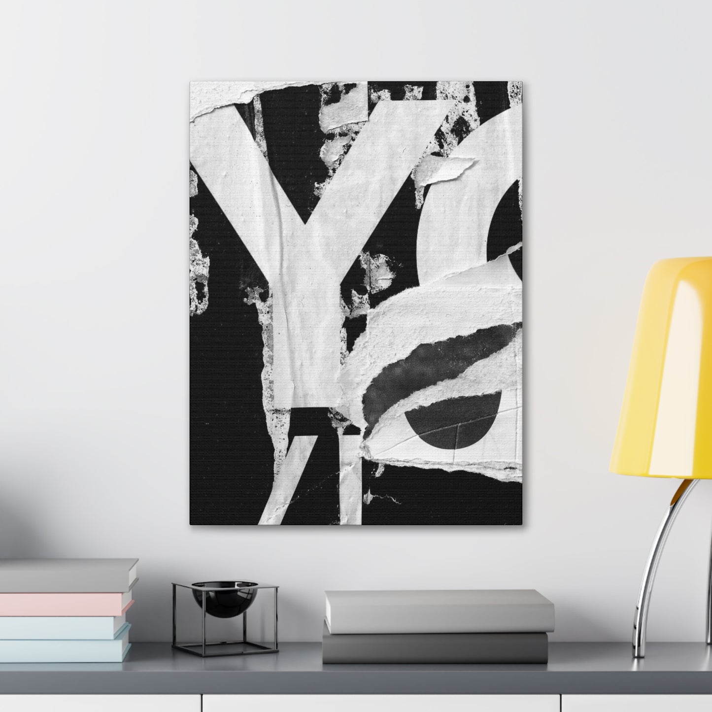 Canvas Wall Art, Gallery Wrapped Urban Street Art, Abstract Torn Poster Street Art - Black and White YO
