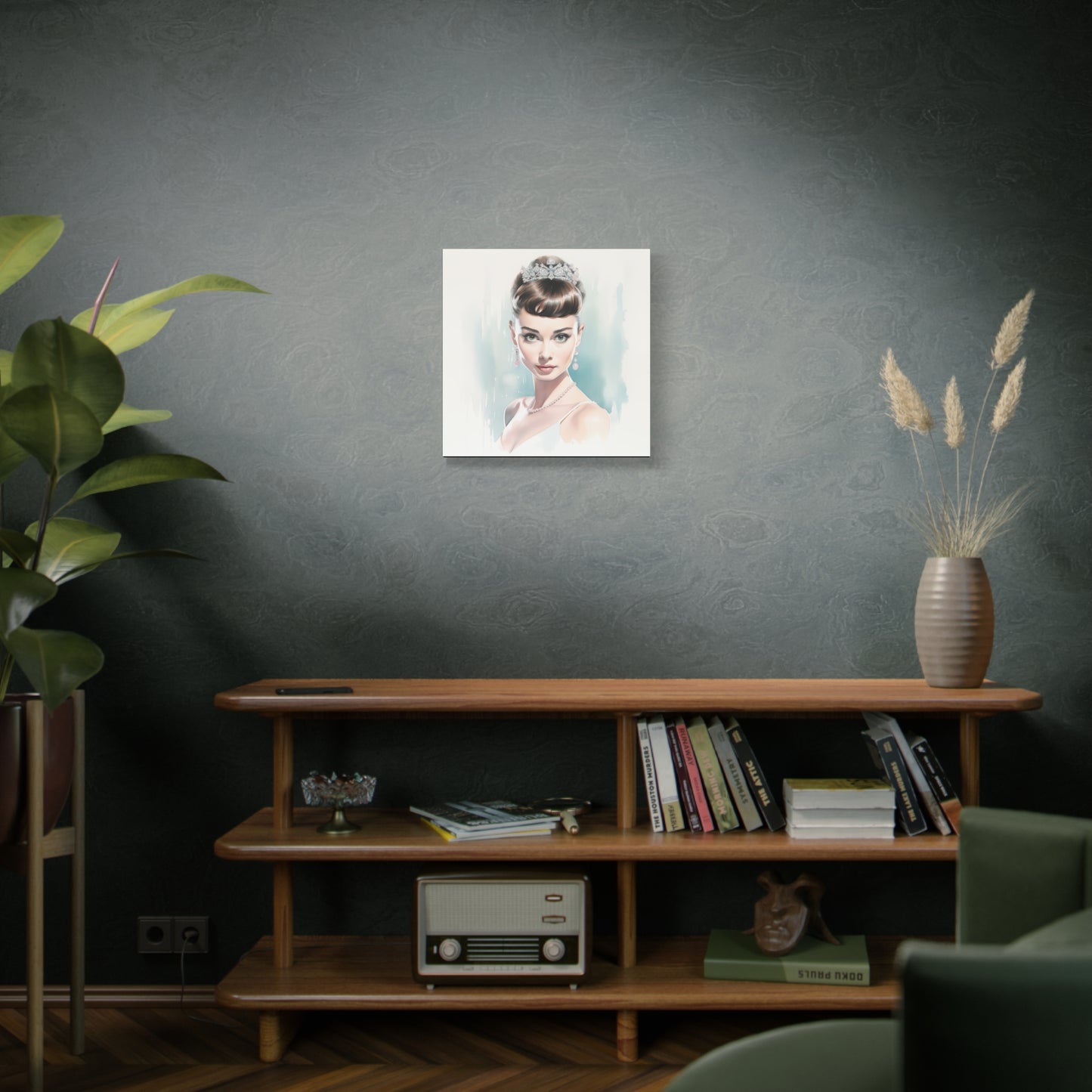 Canvas Wall Art, Gallery Wrapped Pop Art, Celebrity Wall Art – Audrey Hepburn - Robin Egg Blue