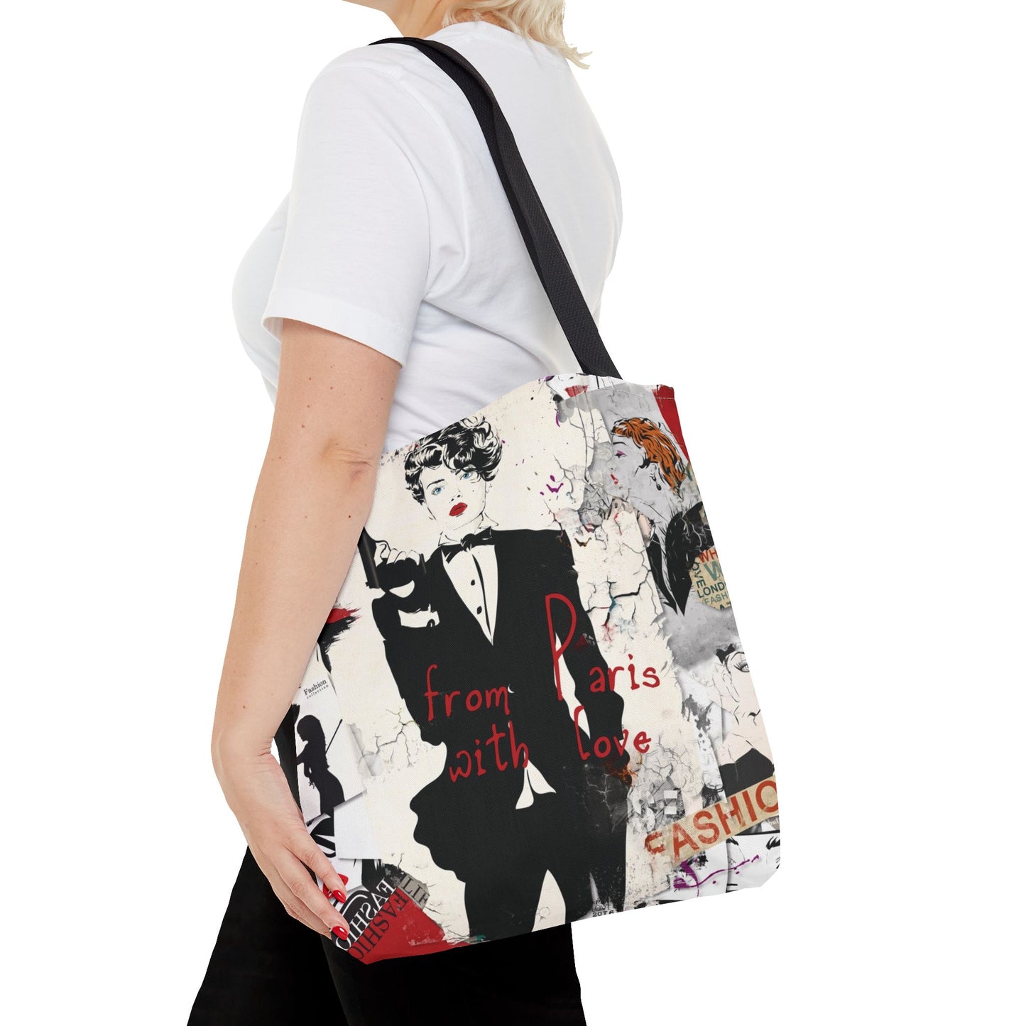 From Paris with Love Tote Bag, Utility Tote - Gangster Tote - Fashion Tote - Tuxedo Bag