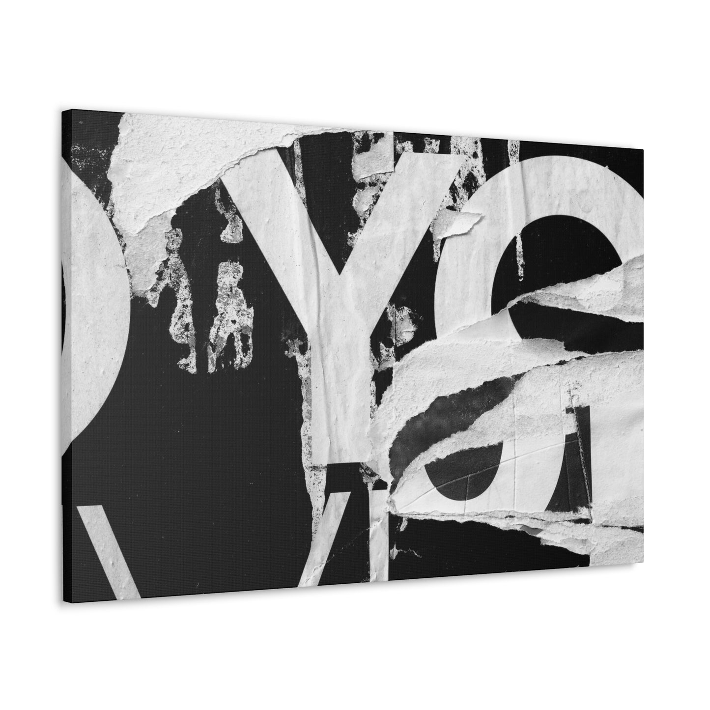 Canvas Wall Art, Gallery Wrapped Urban Street Art, Abstract Torn Poster Street Art - Black and White YO