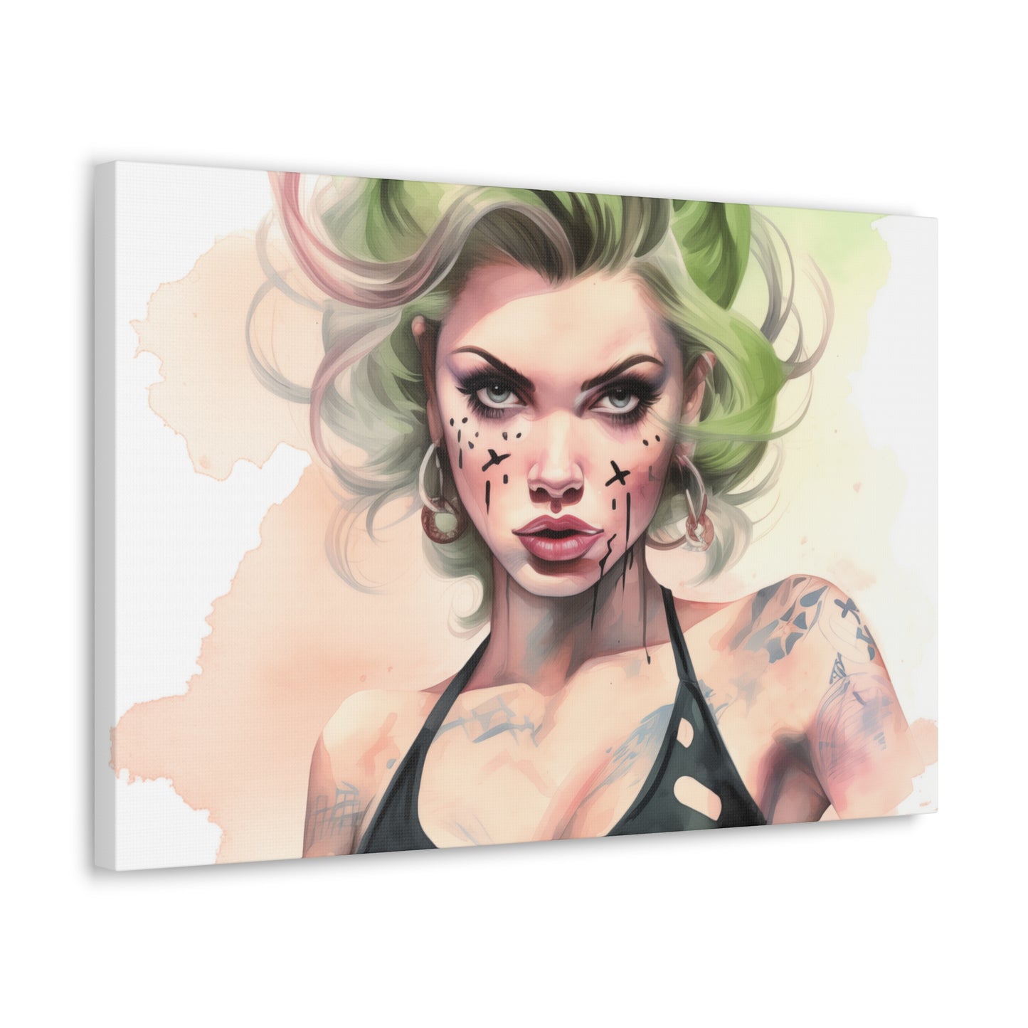 Gallery Wrapped Canvas, Edgy Tattooed Beauty, Urban Pop Art Canvas – Ivy