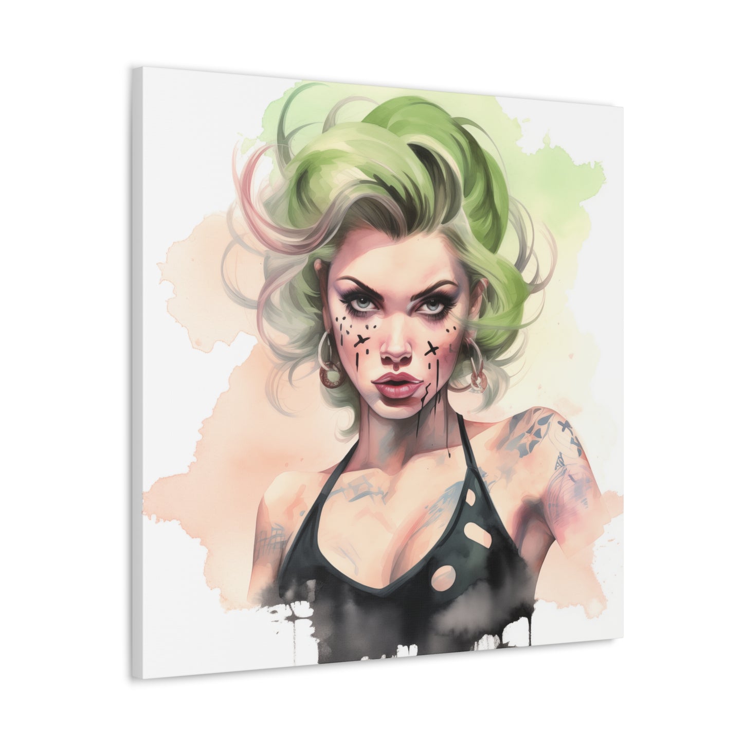 Gallery Wrapped Canvas, Edgy Tattooed Beauty, Urban Pop Art Canvas – Ivy