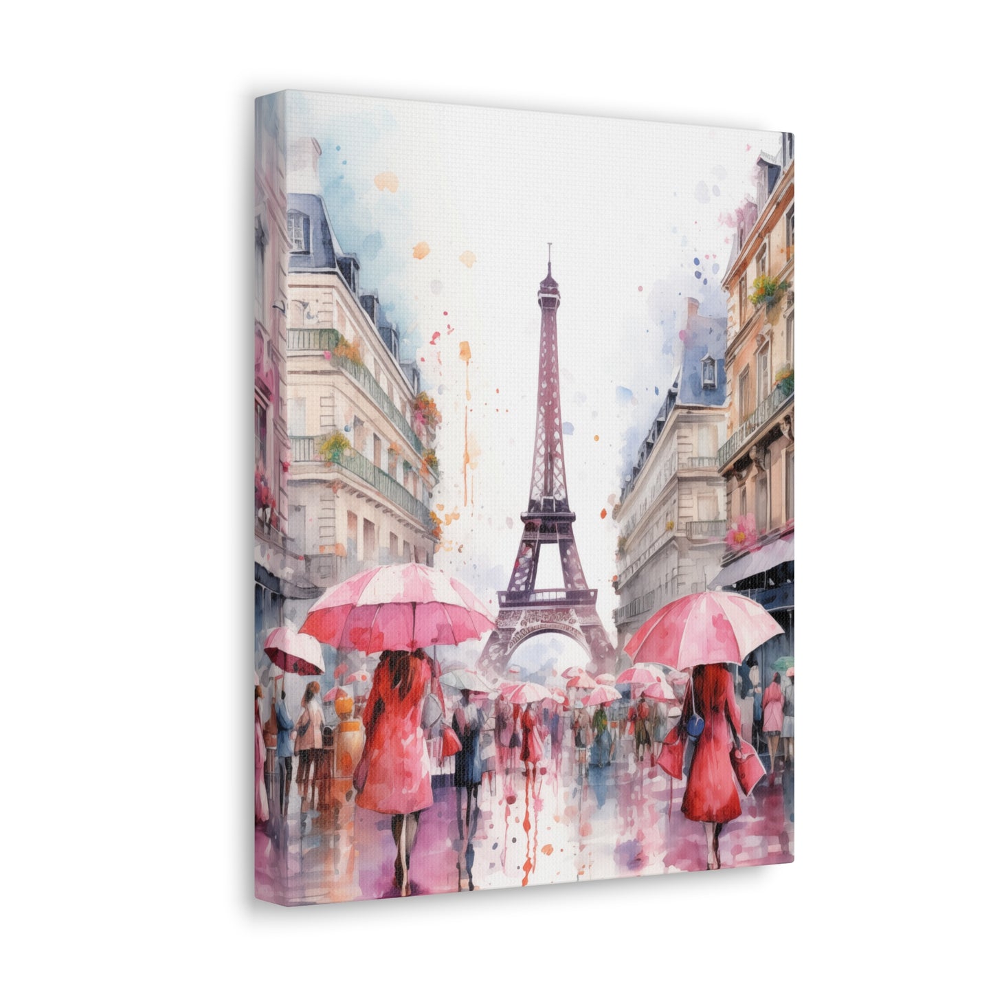 Eiffel Tower Wall Art, Paris France, Canvas Gallery Wrap - Pink Umbrellas