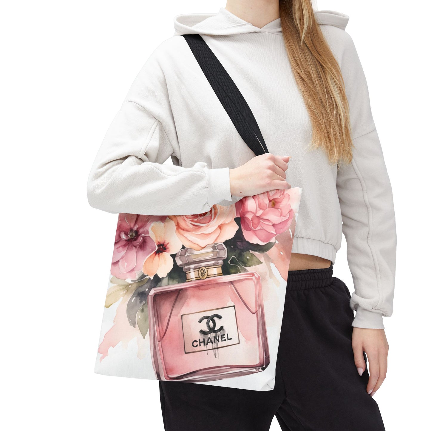 Designer Perfume Inspired Canvas Tote Bag, Basic Square Tote - Pink Perfume Bottle Vase, Designer Perfume