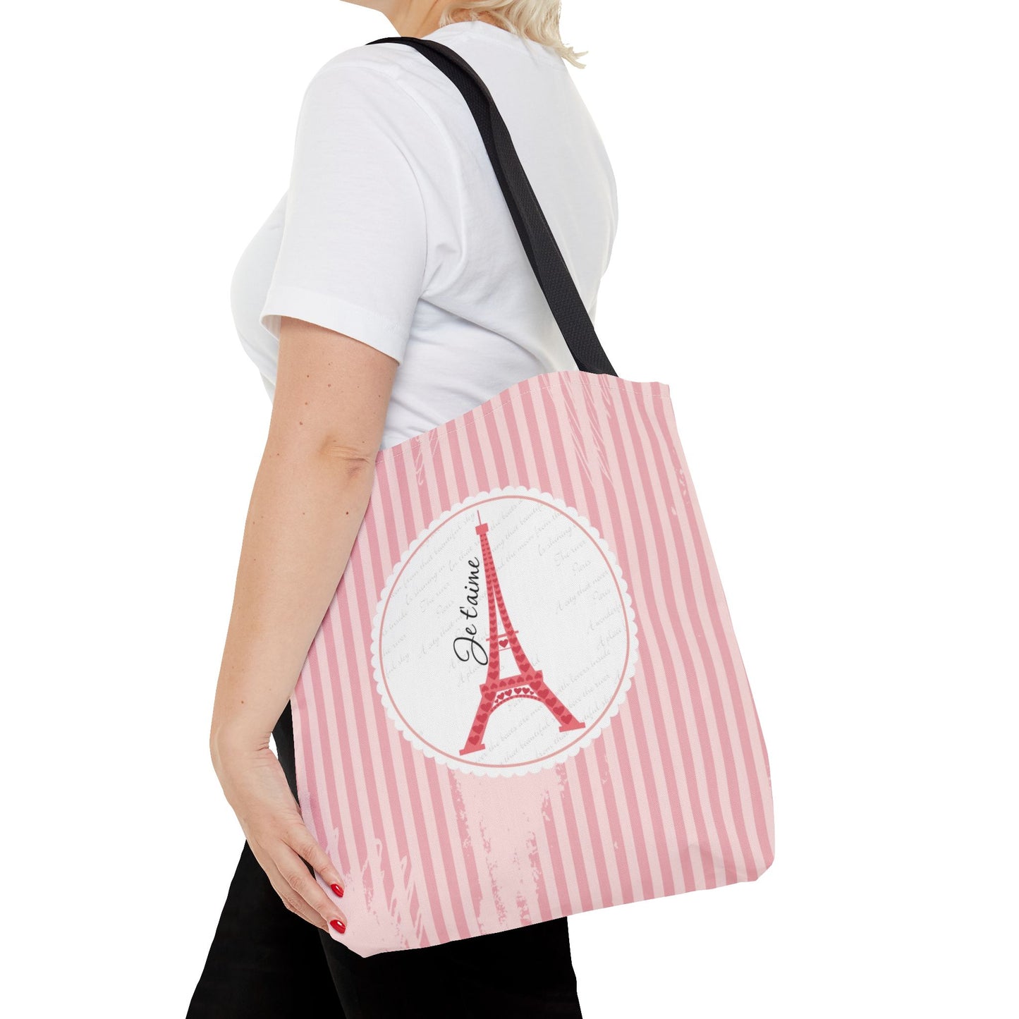 Ja taime Paris Tote Bag, Utility Tote - Eiffel Tower Tote - Fashion Tote - Pink Stripe