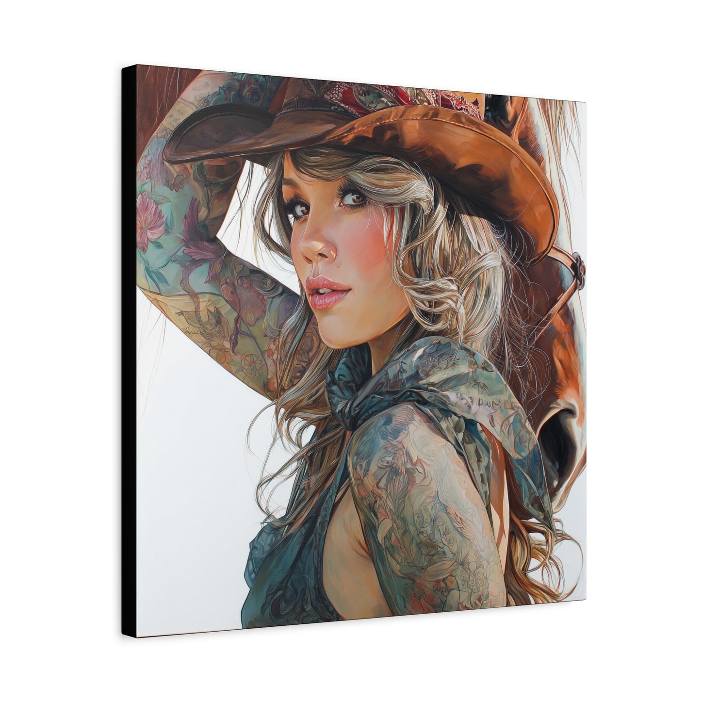 Gallery Wrapped Canvas, Wranglers and Wreckage Art Canvas, Erotic Pinup Art Canvas – Millie