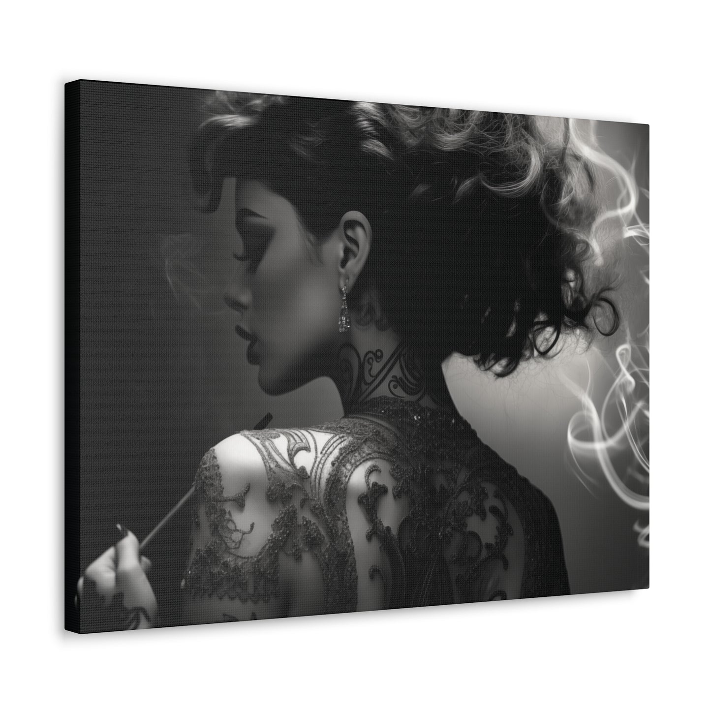 Canvas Gallery Wrap - Black and White Photography - Tattooed and Smoking