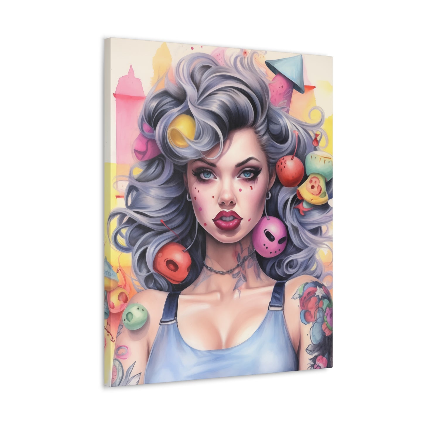 Gallery Wrapped Canvas, Tattooed Beauty, Femme Doll Pop Art Canvas – Lila