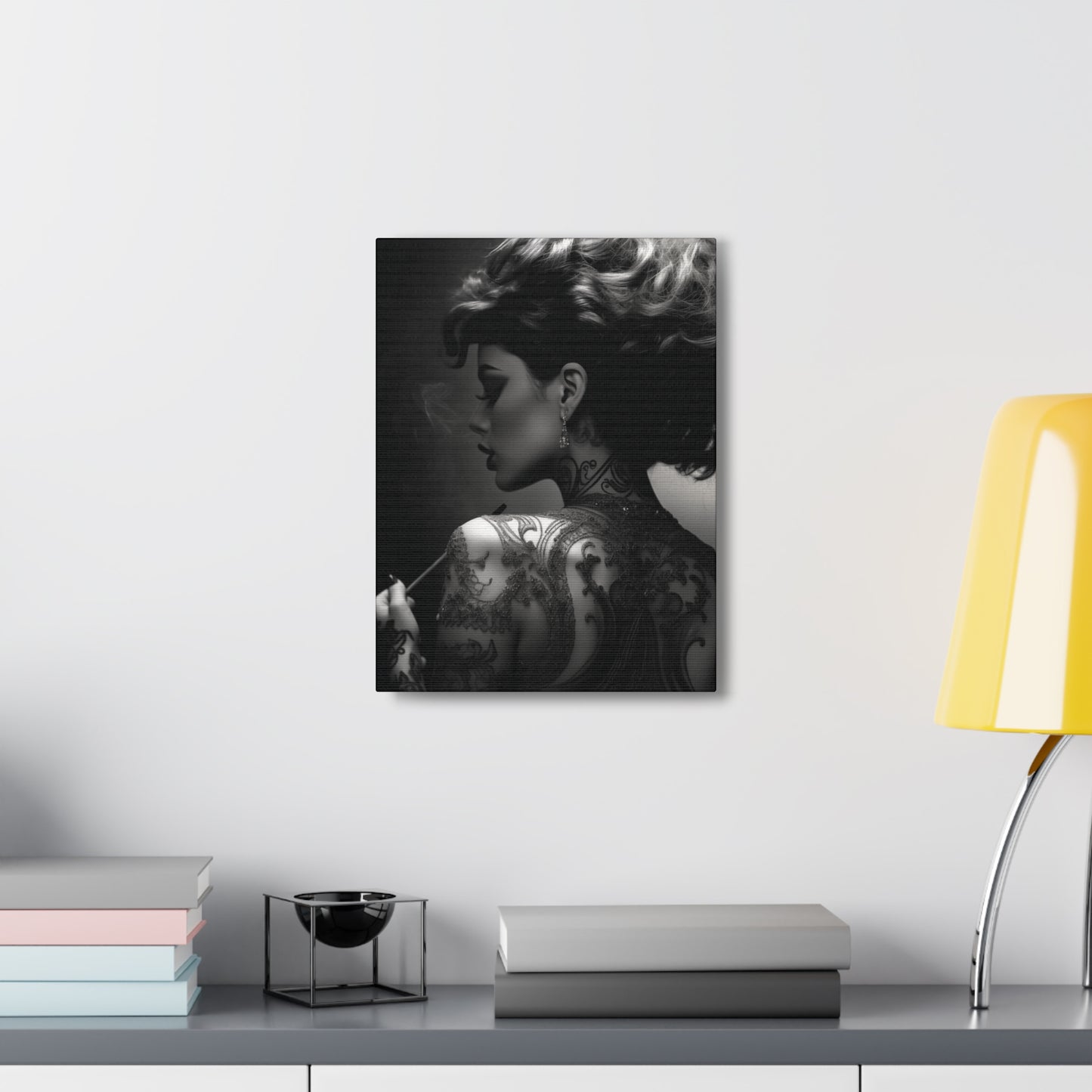 Canvas Gallery Wrap - Black and White Photography - Tattooed and Smoking
