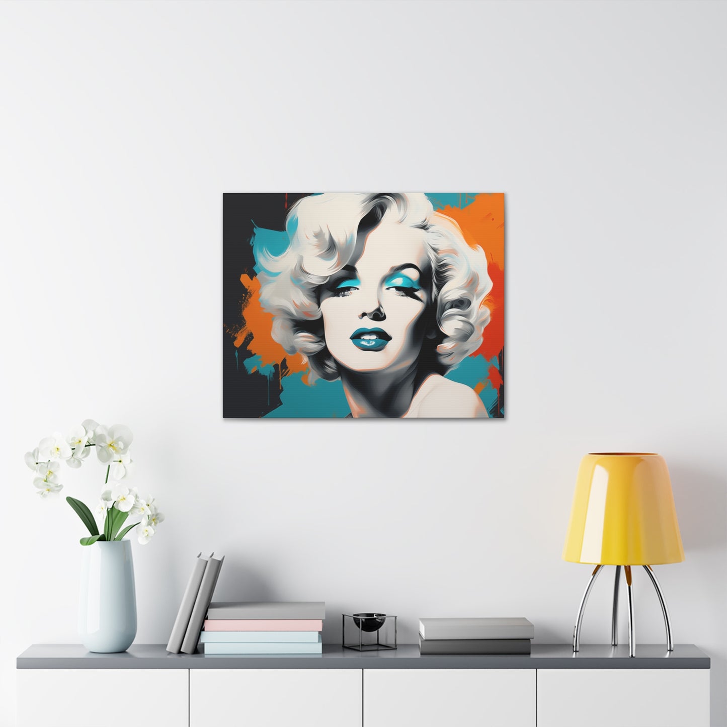 Canvas Wall Art, Gallery Wrapped Pop Art, Celebrity Wall Art – Marilyn Monroe - Orange and Teal