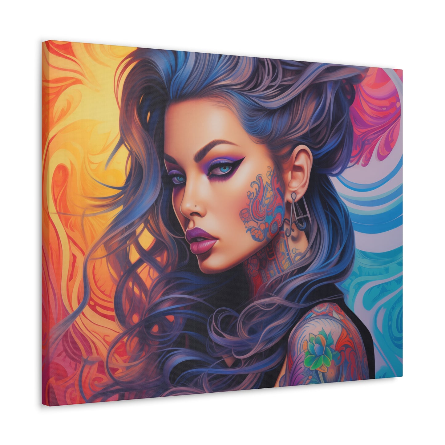 Gallery Wrapped Canvas, Edgy Tattooed Beauty, Urban Pop Art Canvas – Faye
