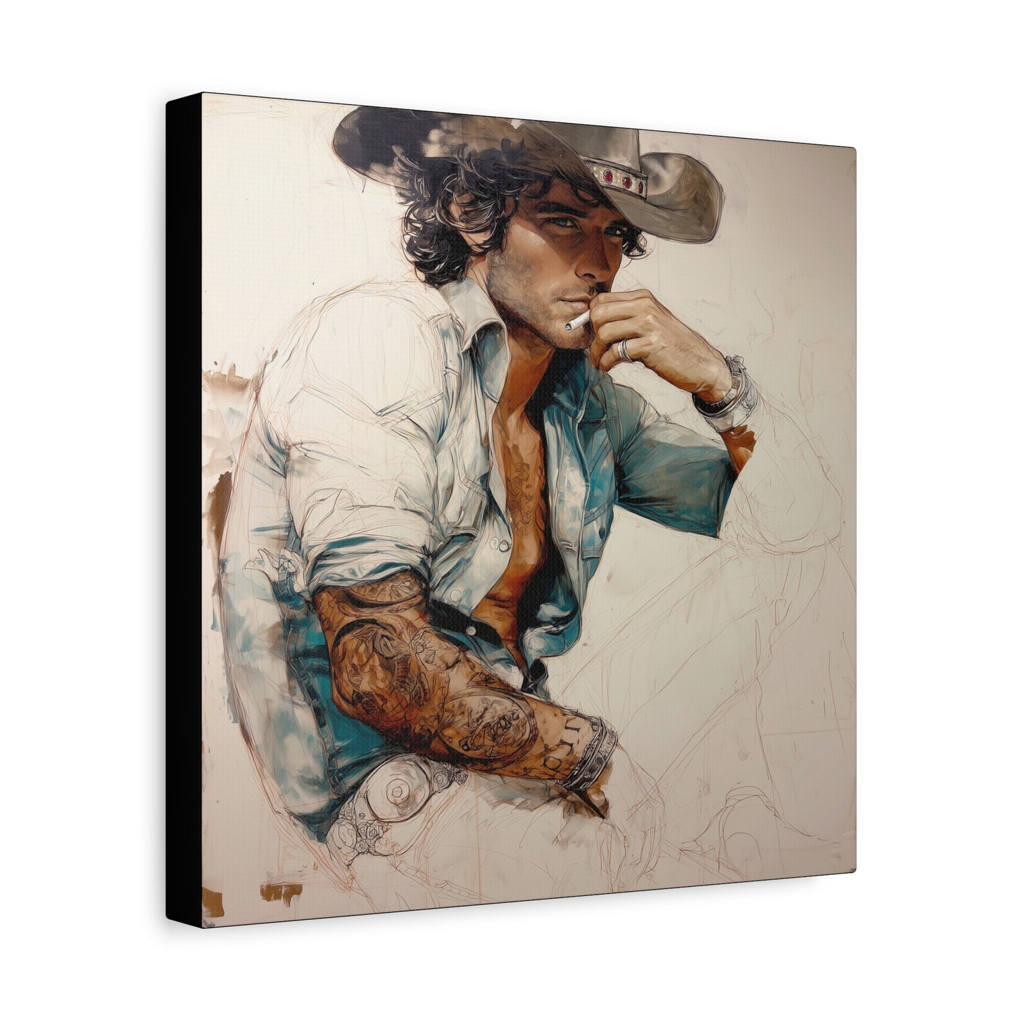 Gallery Wrapped Canvas, Wranglers and Wreckage Art Canvas, Erotic Pinup Art Canvas – Chase