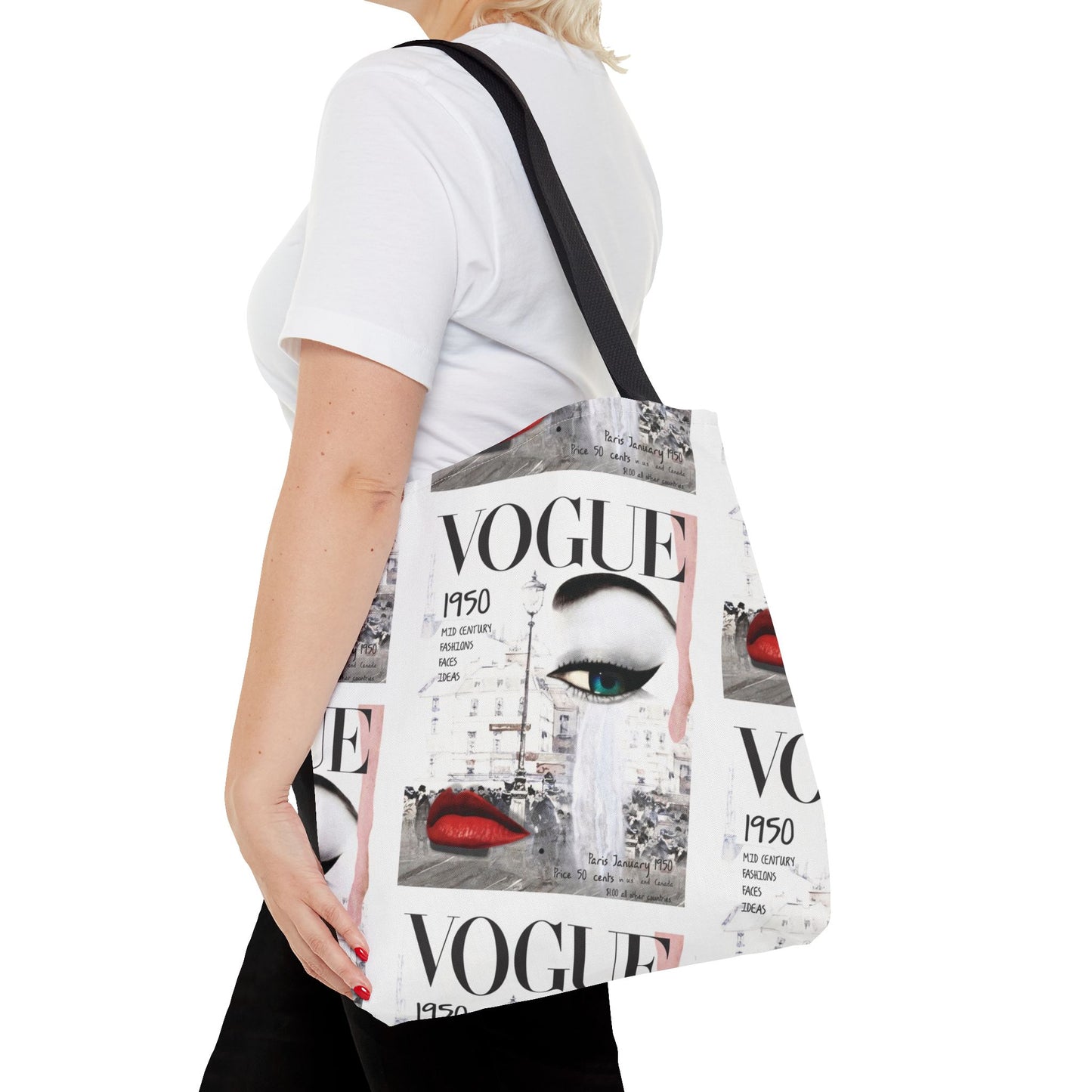 1950 Fashion Face Tote Bag, Utility Tote - VOGUE Tote - Fashion Tote