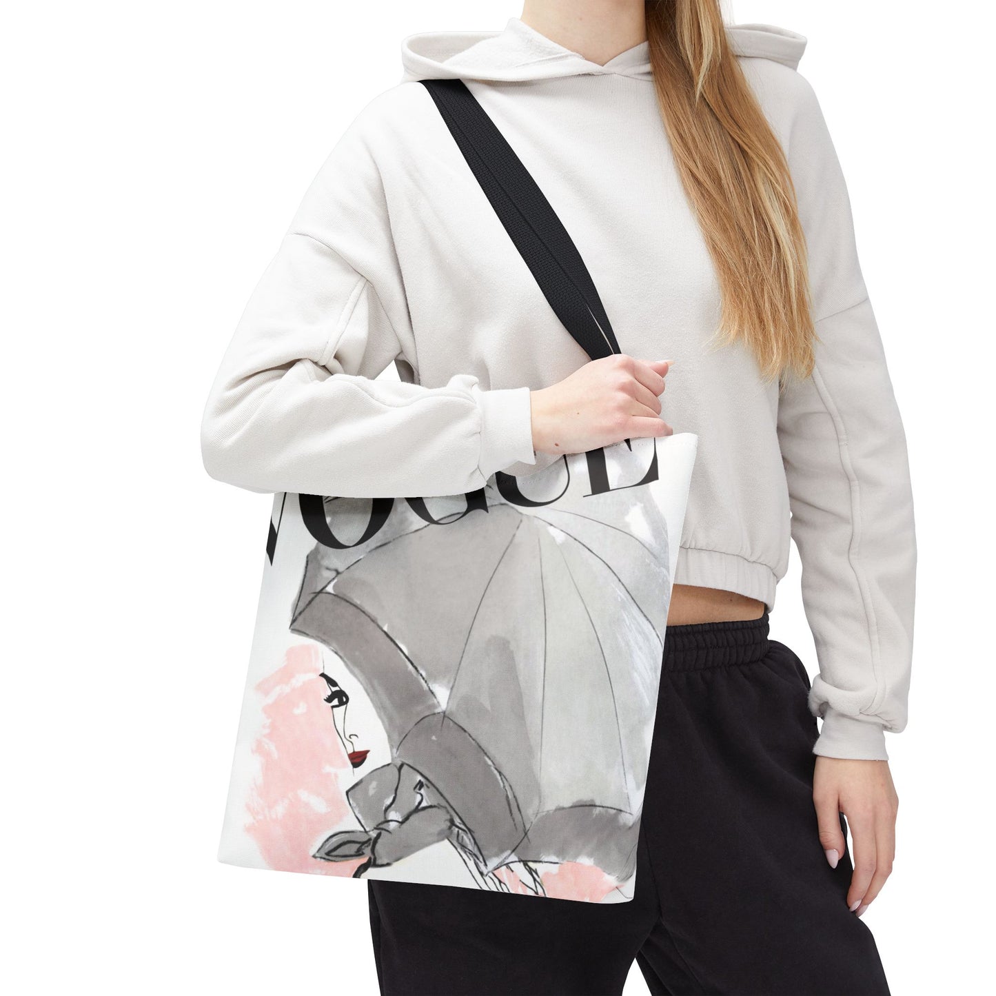 VOGUE Pink Umbrella Tote Bag - Fashion Canvas Tote Bag - Designer Inspired Tote