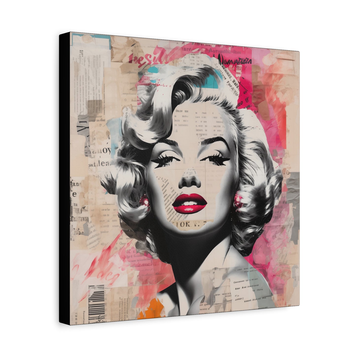 Canvas Wall Art, Gallery Wrapped Pop Art, Celebrity Wall Art – Marilyn Monroe - Newsprint