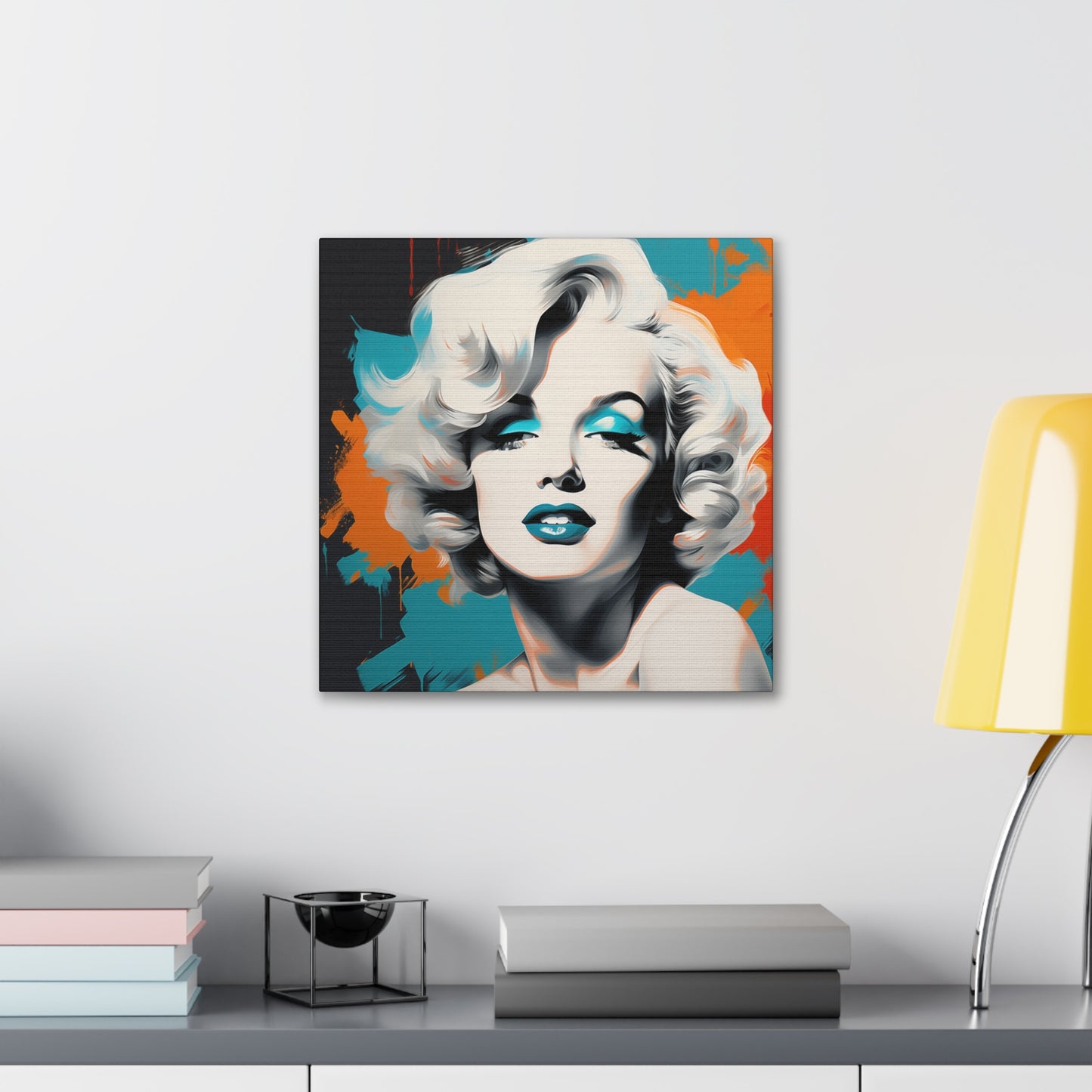 Canvas Wall Art, Gallery Wrapped Pop Art, Celebrity Wall Art – Marilyn Monroe - Orange and Teal