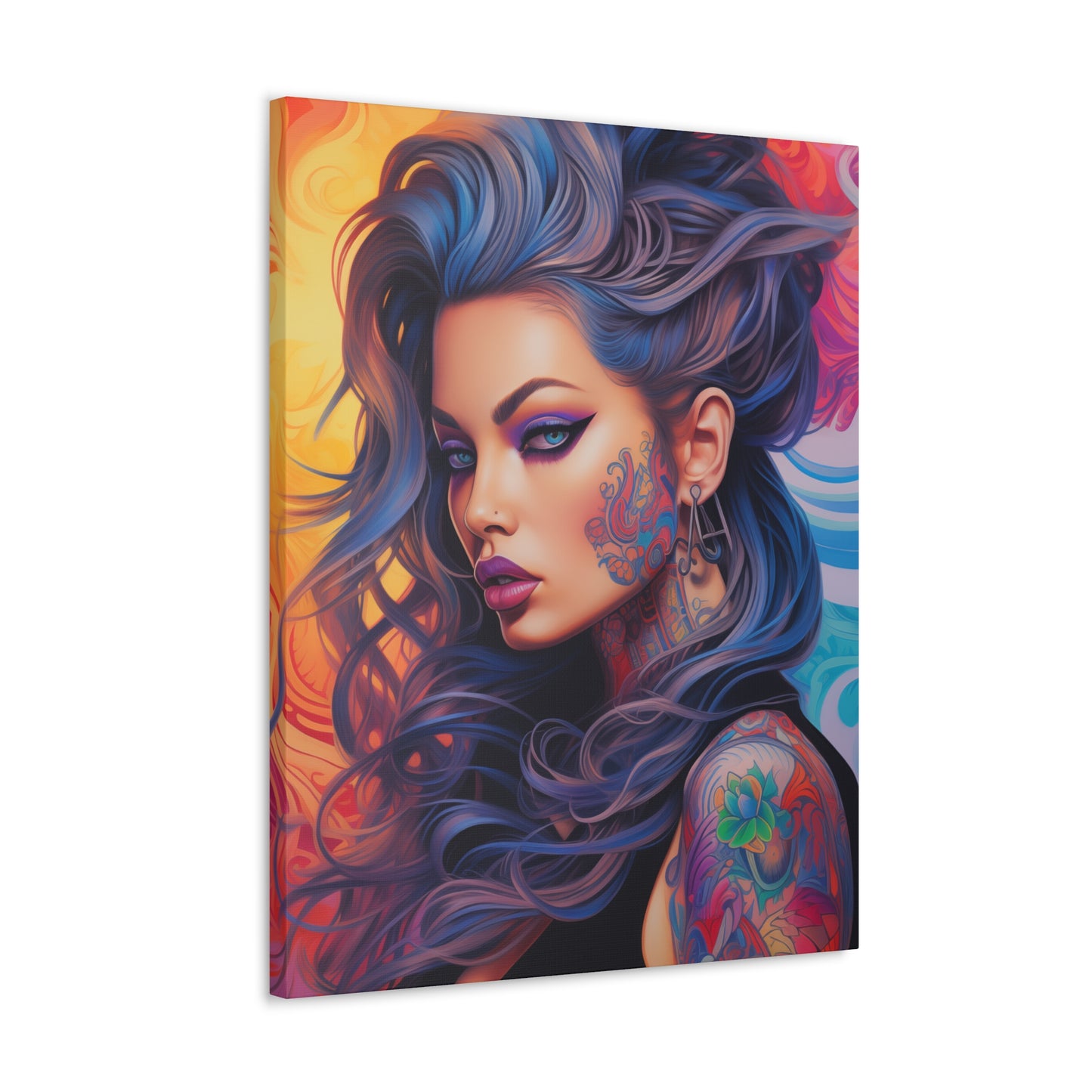 Gallery Wrapped Canvas, Edgy Tattooed Beauty, Urban Pop Art Canvas – Faye