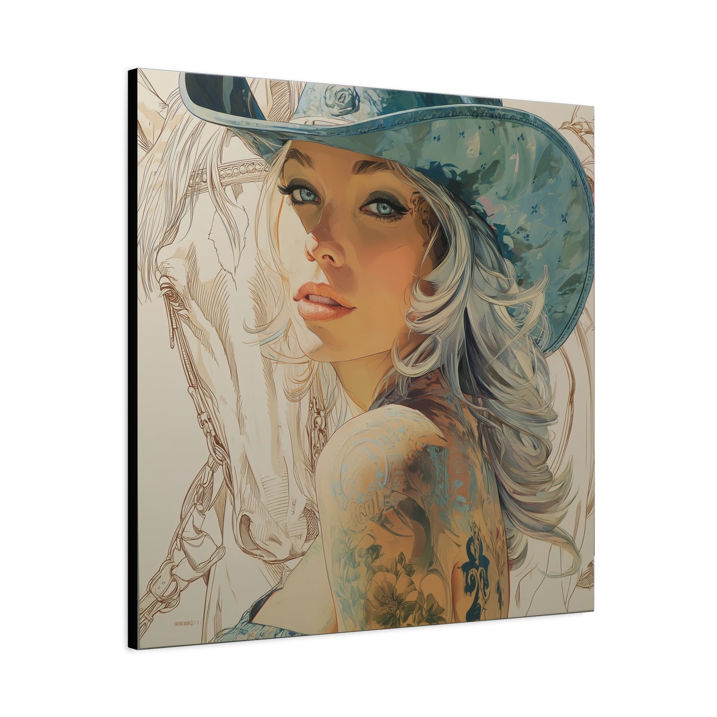 Gallery Wrapped Canvas, Wranglers and Wreckage Art Canvas, Erotic Pinup Art Canvas – Willa