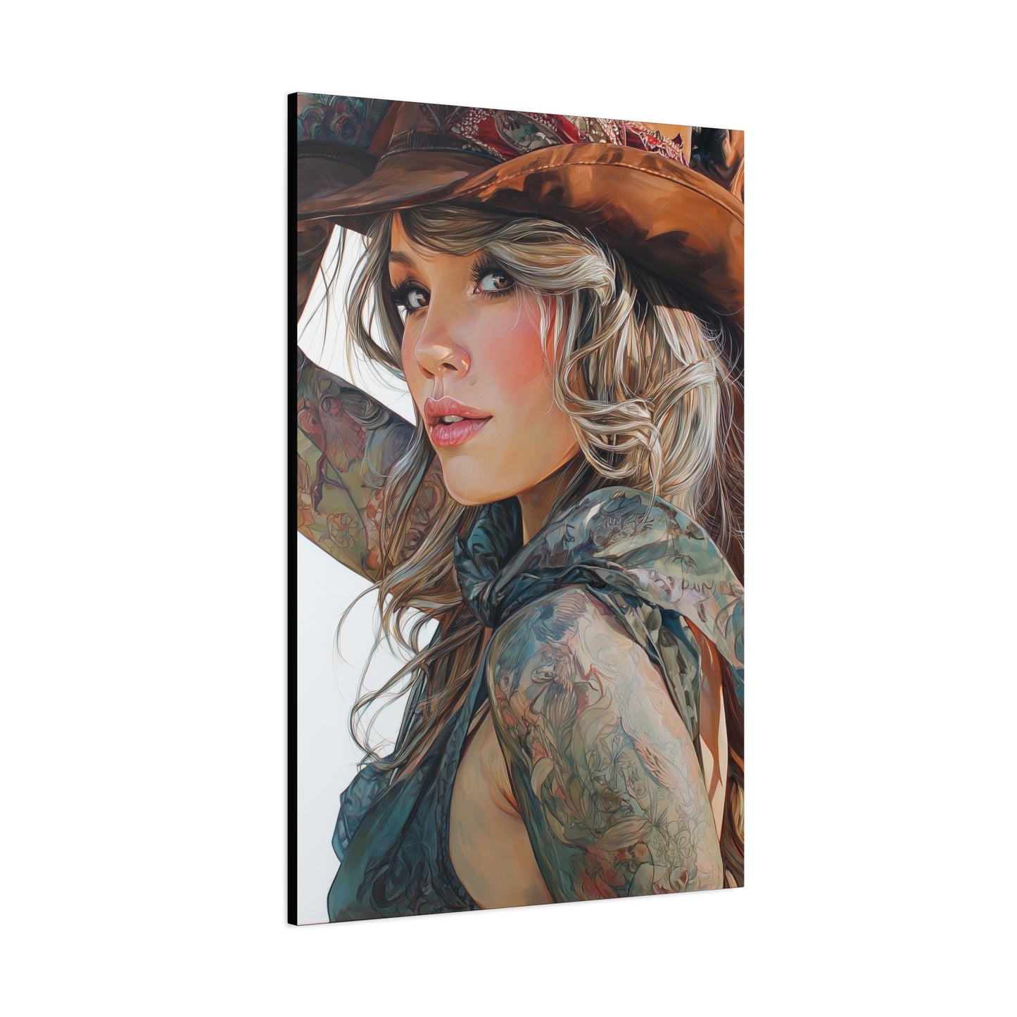 Gallery Wrapped Canvas, Wranglers and Wreckage Art Canvas, Erotic Pinup Art Canvas – Millie