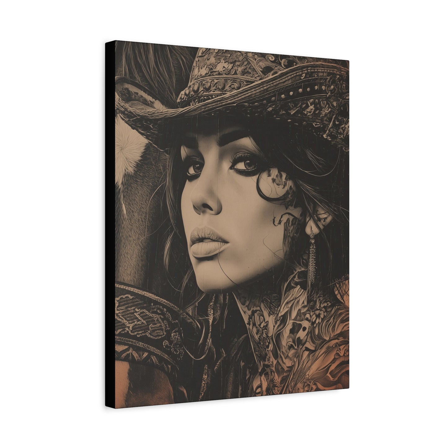 Gallery Wrapped Canvas, Wranglers and Wreckage Art Canvas, Erotic Pinup Art Canvas – Loretta