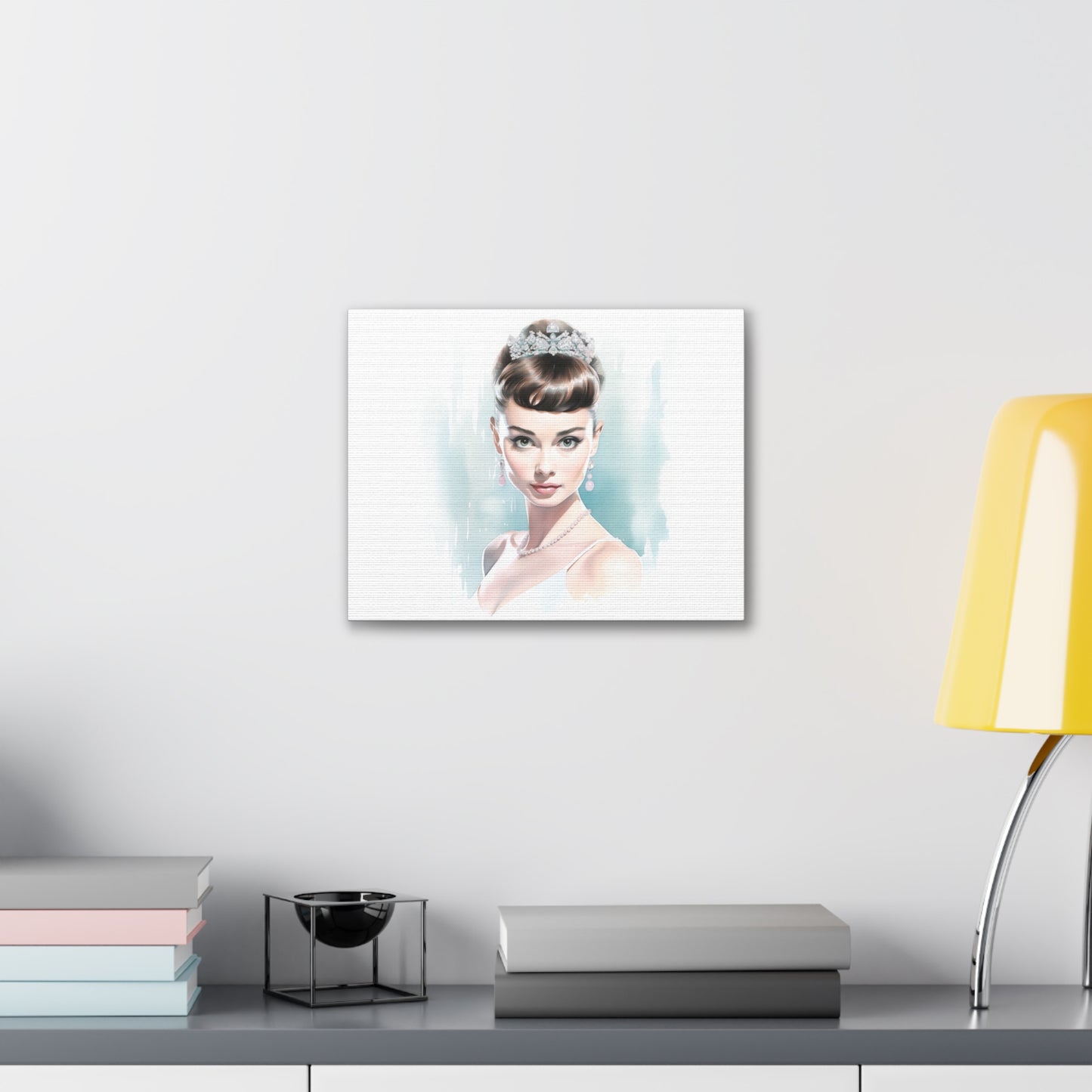 Canvas Wall Art, Gallery Wrapped Pop Art, Celebrity Wall Art – Audrey Hepburn - Robin Egg Blue