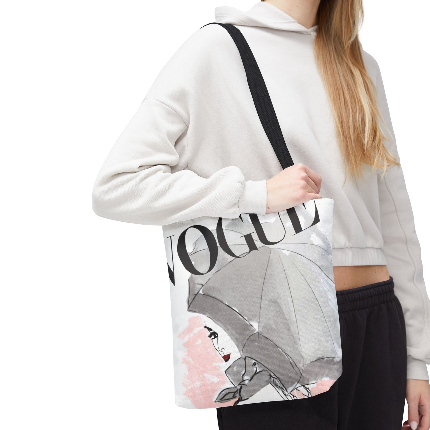 VOGUE Pink Umbrella Tote Bag - Fashion Canvas Tote Bag - Designer Inspired Tote