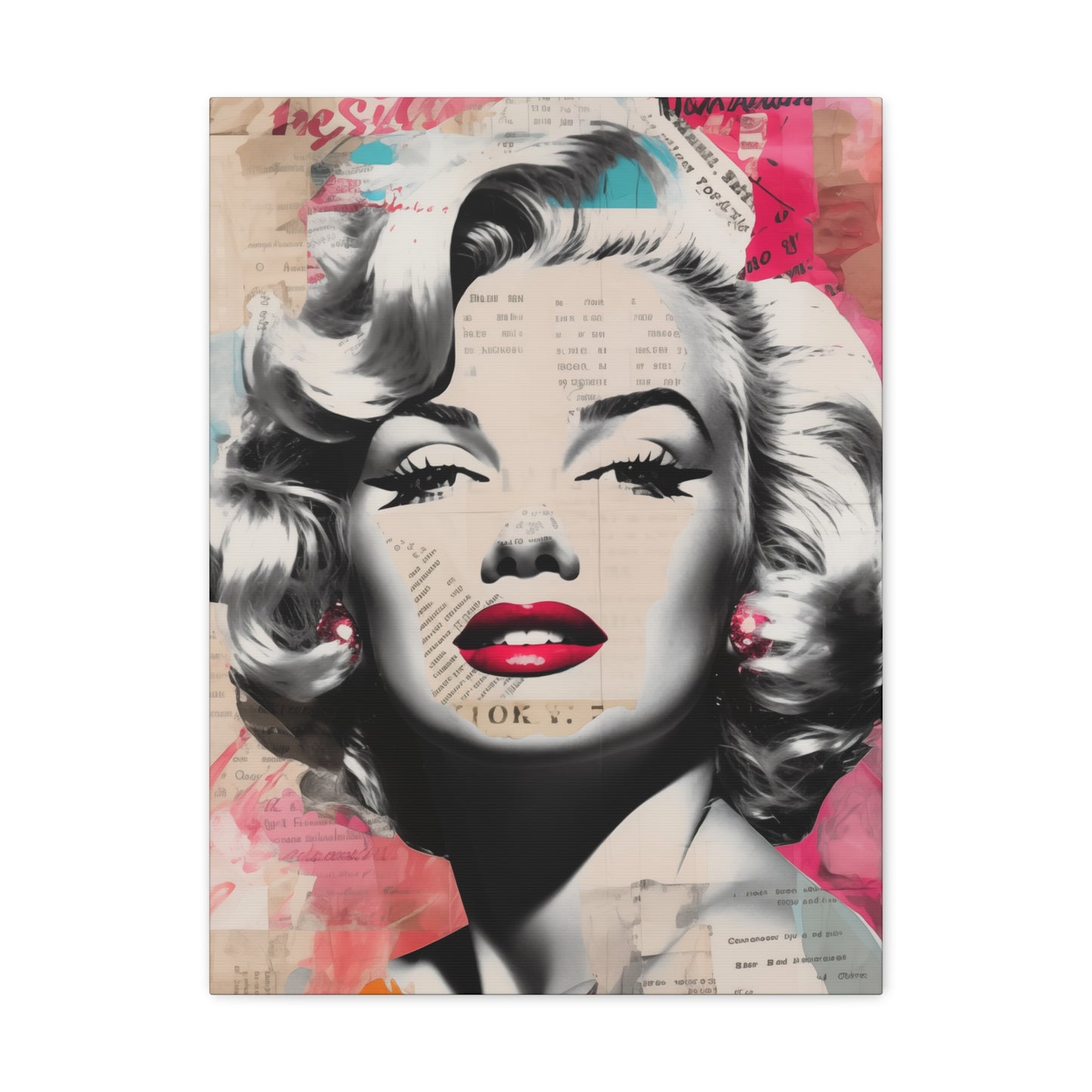 Canvas Wall Art, Gallery Wrapped Pop Art, Celebrity Wall Art – Marilyn Monroe - Newsprint