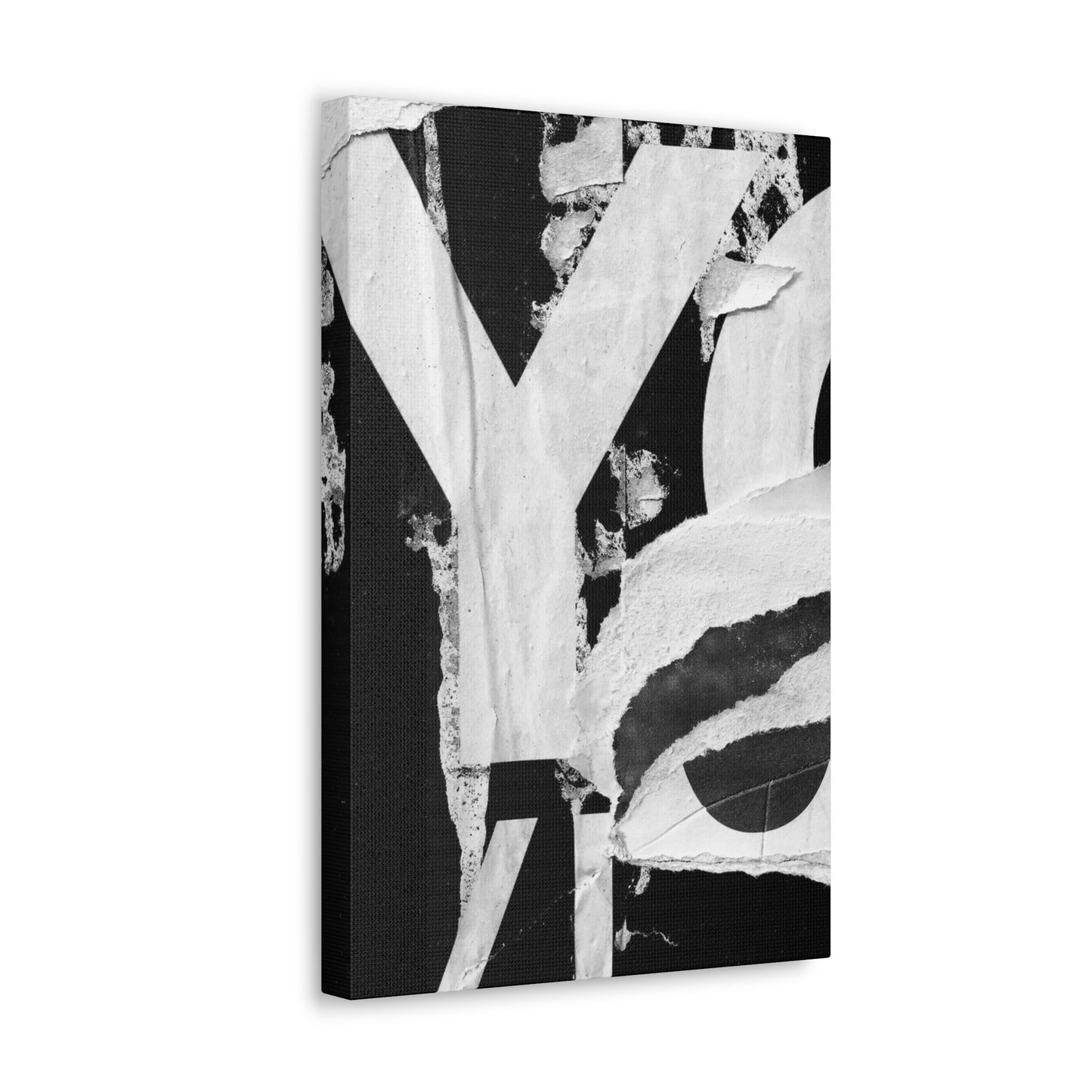 Canvas Wall Art, Gallery Wrapped Urban Street Art, Abstract Torn Poster Street Art - Black and White YO