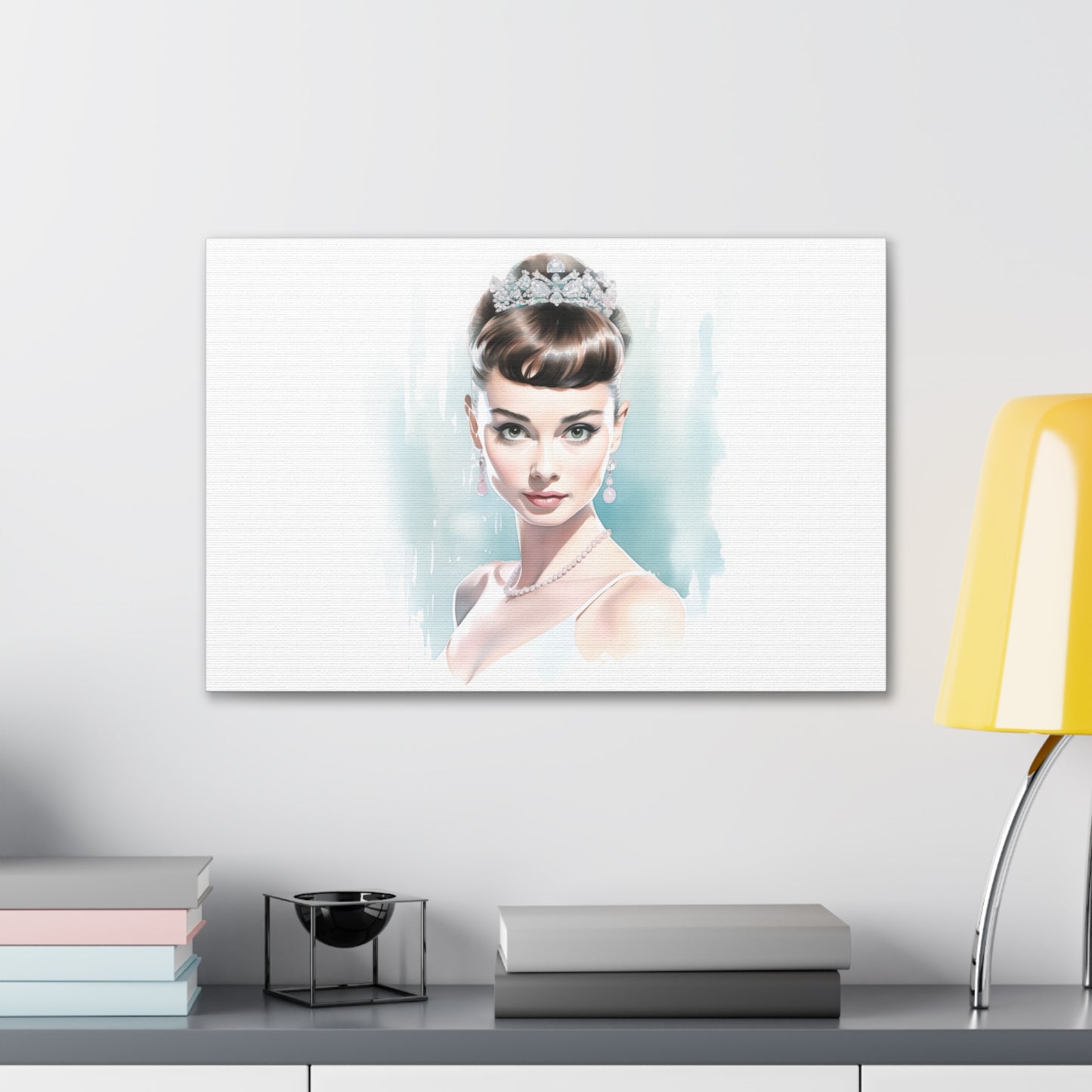 Canvas Wall Art, Gallery Wrapped Pop Art, Celebrity Wall Art – Audrey Hepburn - Robin Egg Blue