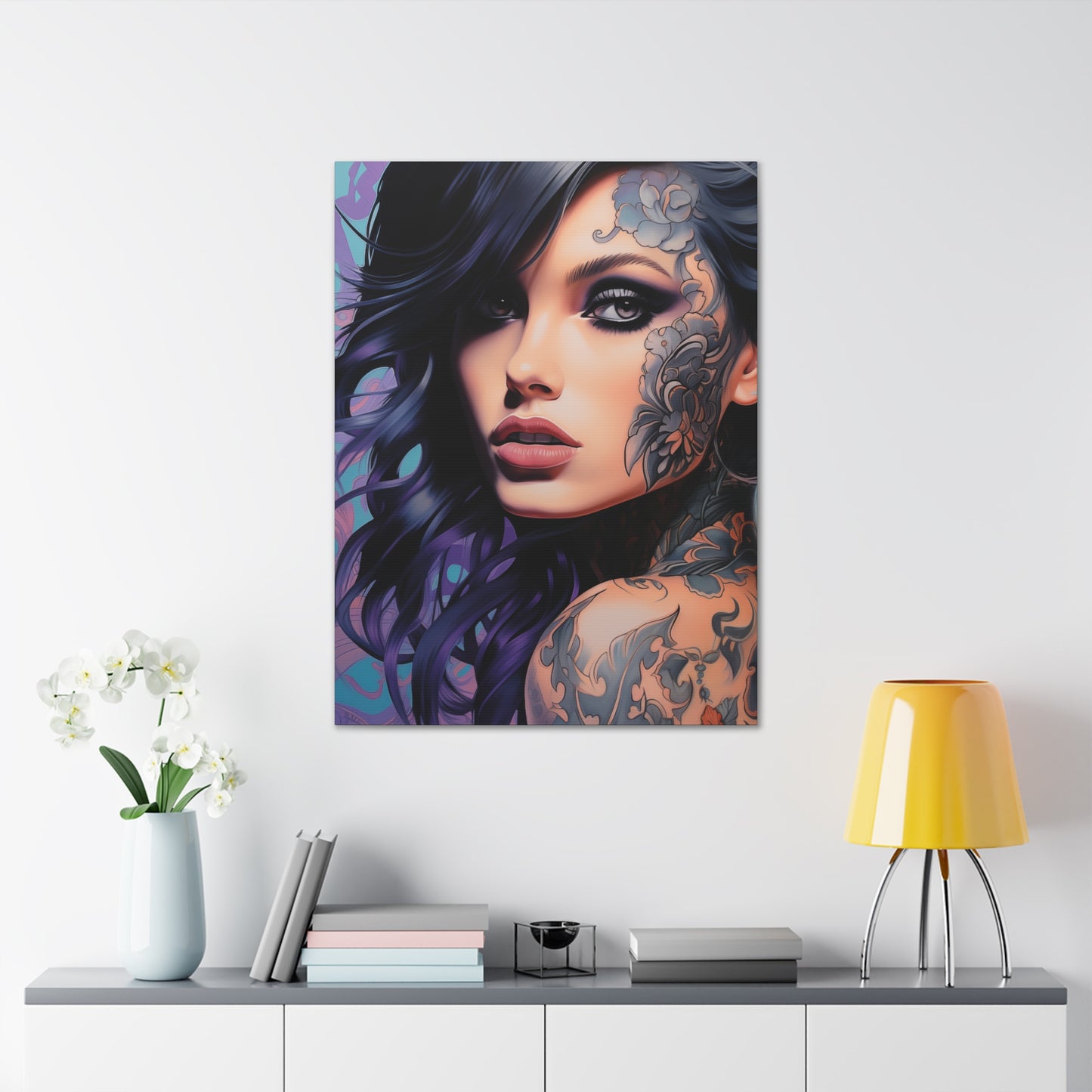 Gallery Wrapped Canvas, Edgy Tattooed Beauty, Urban Pop Art Canvas – Dominique
