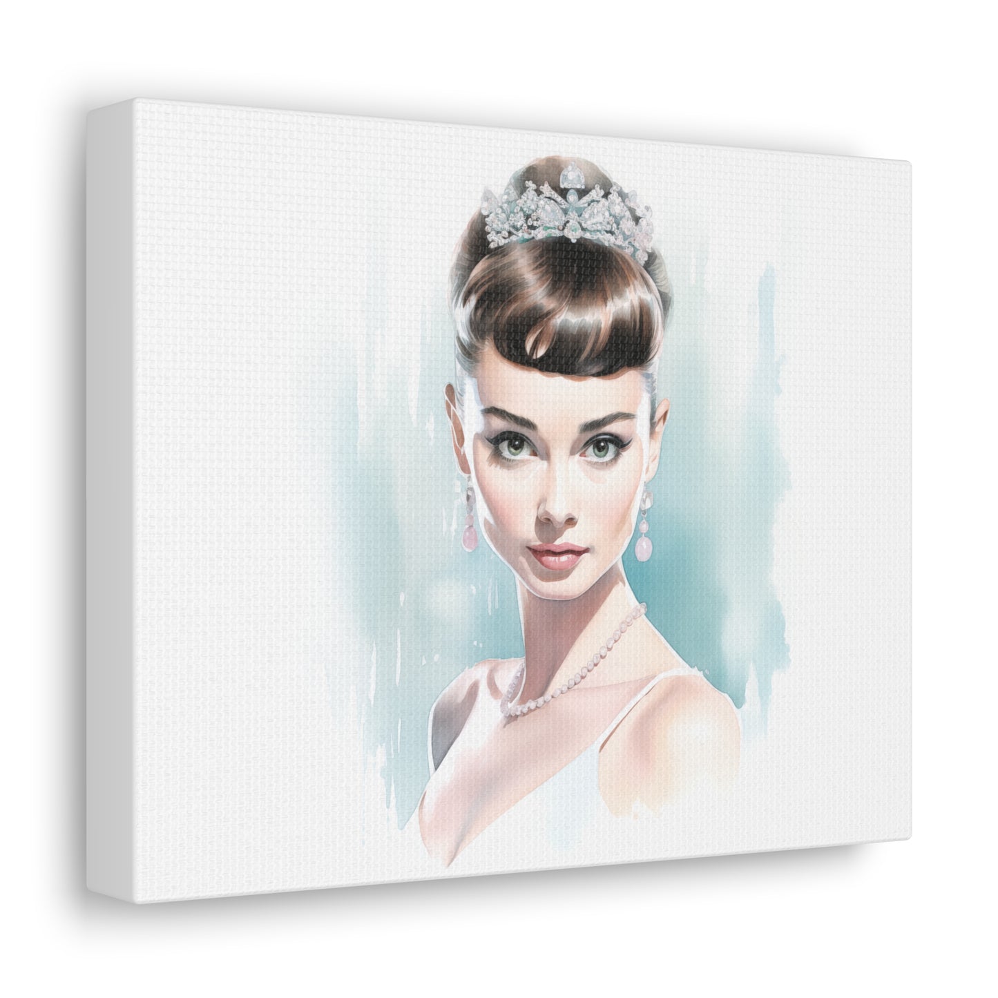 Canvas Wall Art, Gallery Wrapped Pop Art, Celebrity Wall Art – Audrey Hepburn - Robin Egg Blue