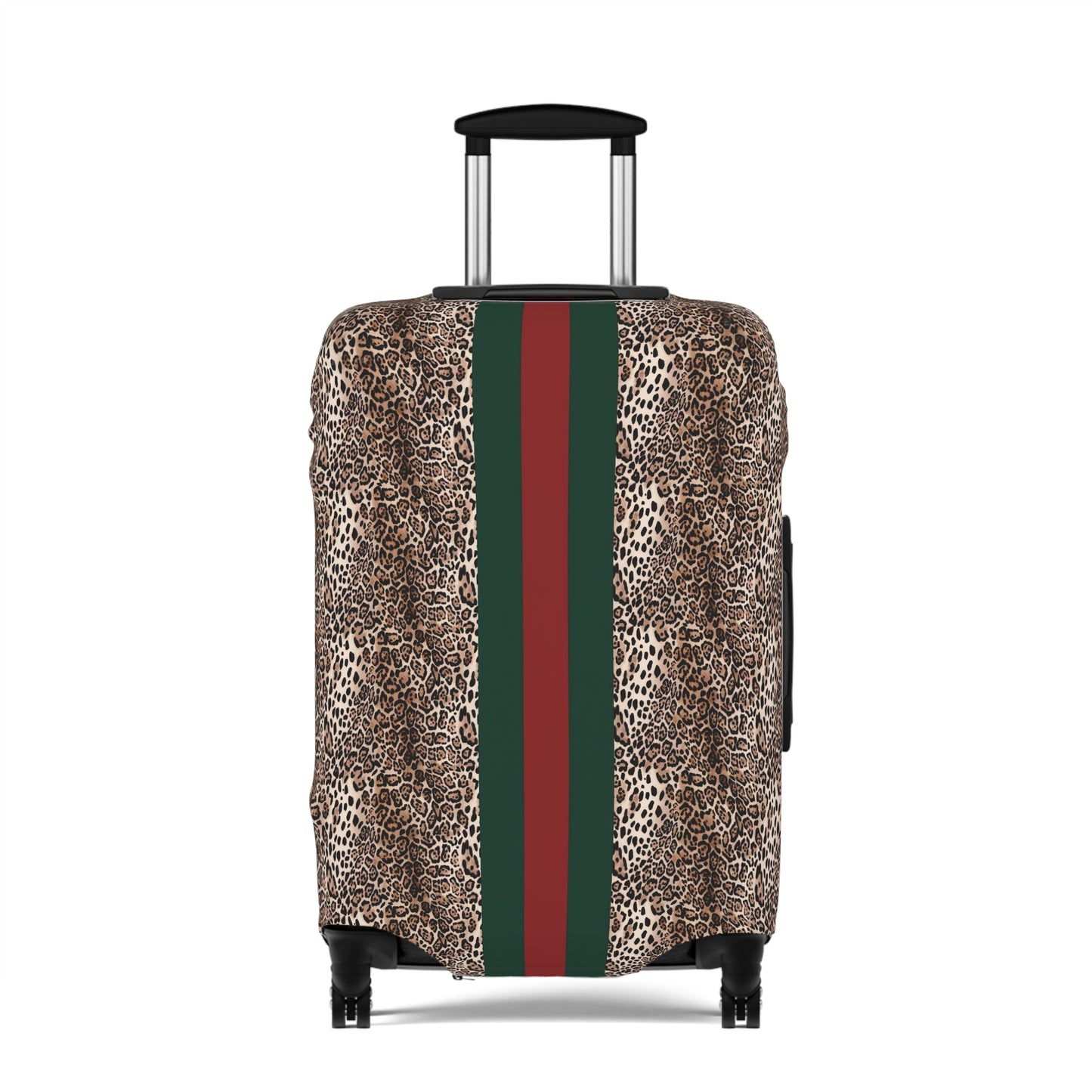 Designer Inspired Luggage Cover - Leopard - Red Green Stripe