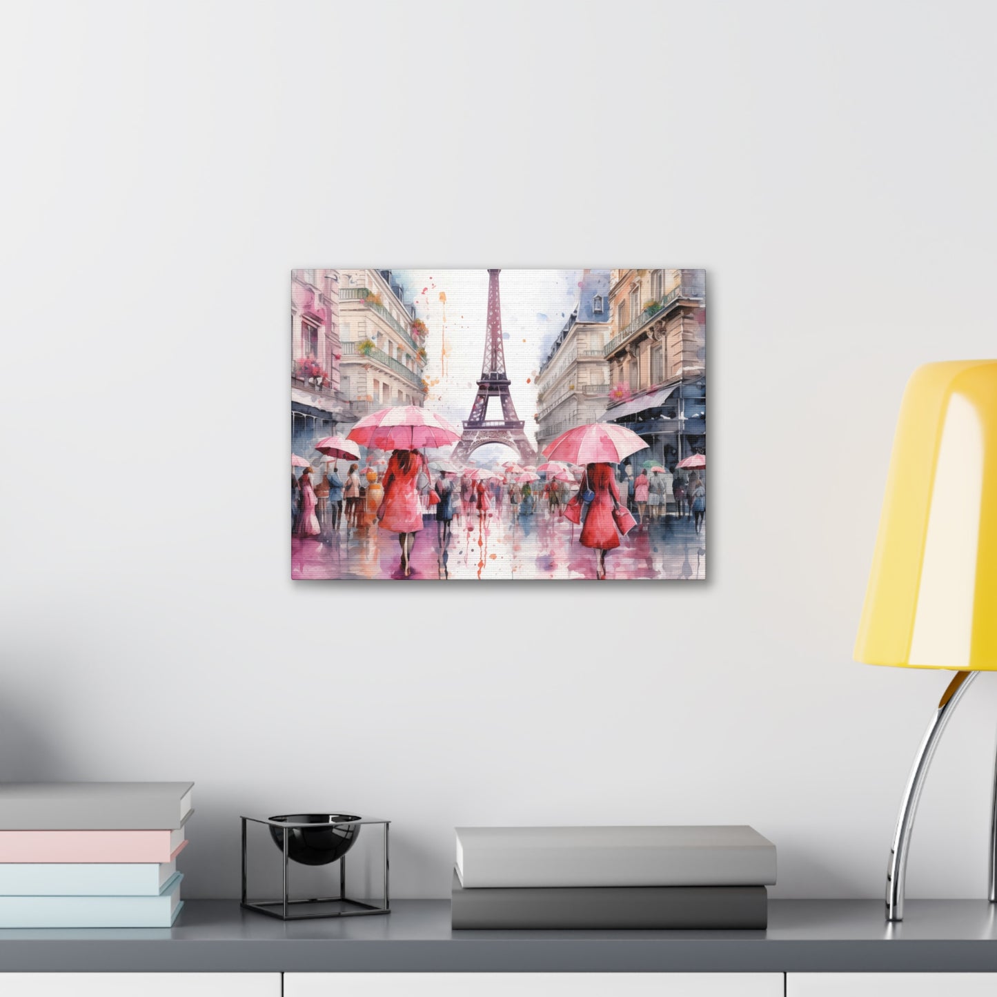 Eiffel Tower Wall Art, Paris France, Canvas Gallery Wrap - Pink Umbrellas