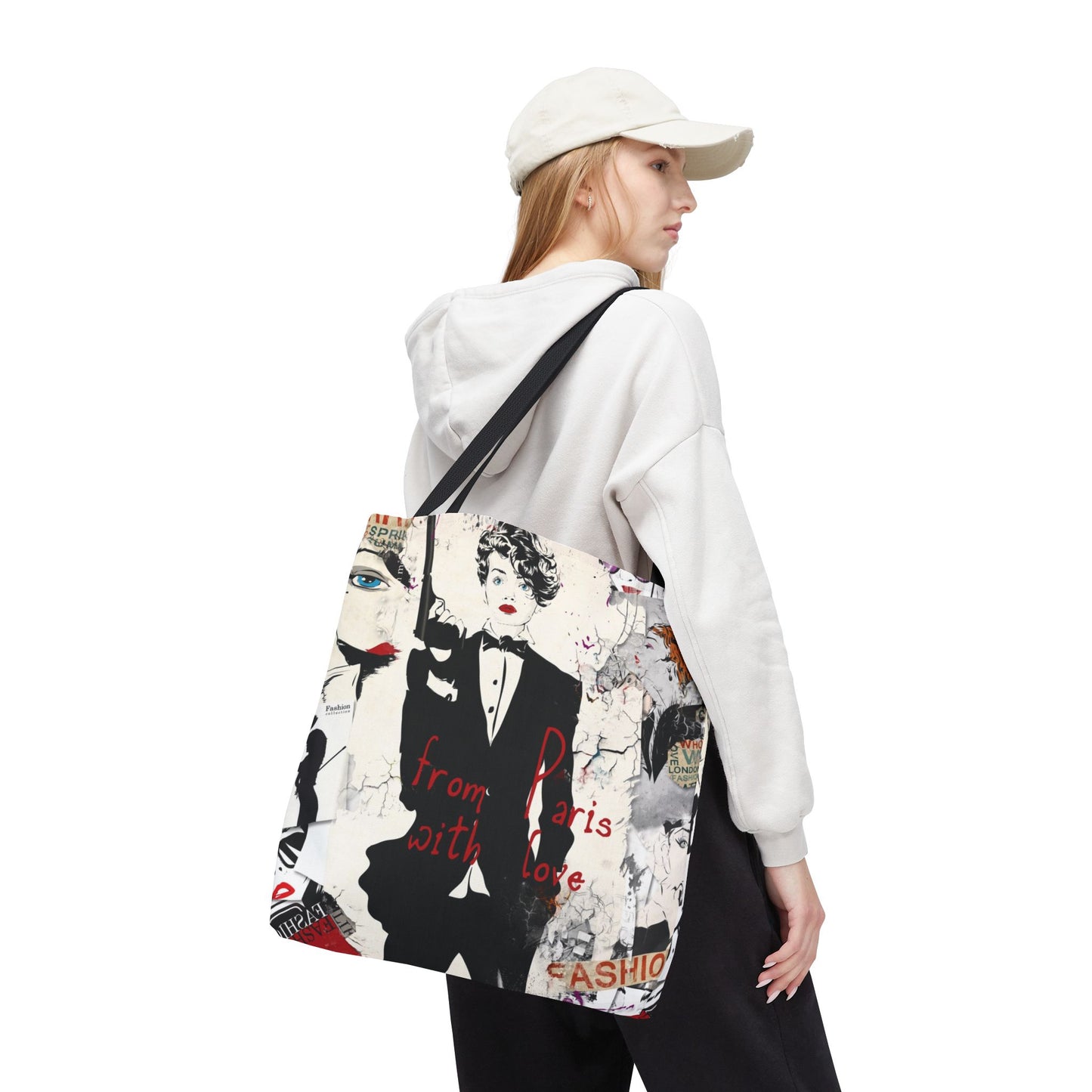 From Paris with Love Tote Bag, Utility Tote - Gangster Tote - Fashion Tote - Tuxedo Bag