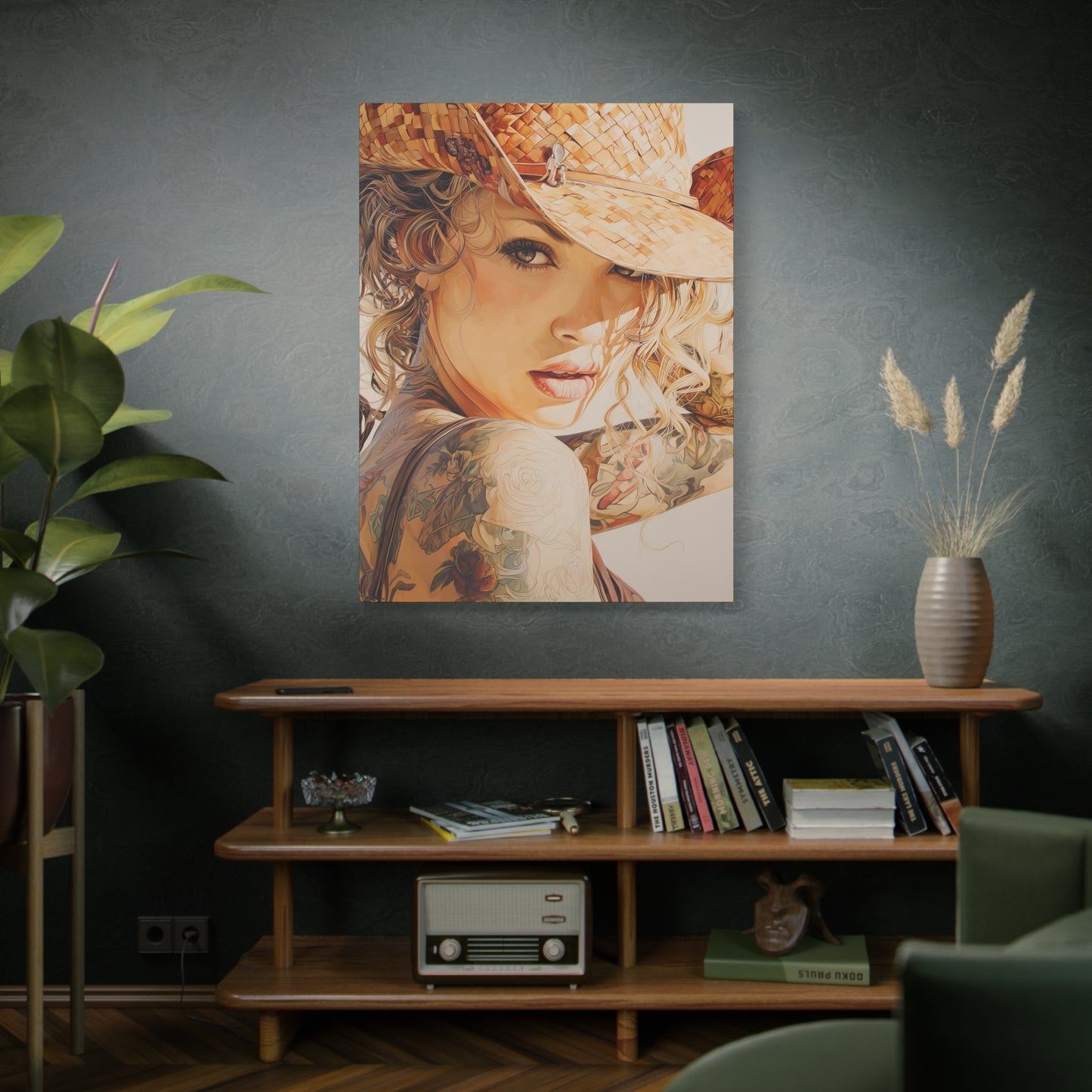 Gallery Wrapped Canvas, Wranglers and Wreckage Art Canvas, Erotic Pinup Art Canvas – Sadie
