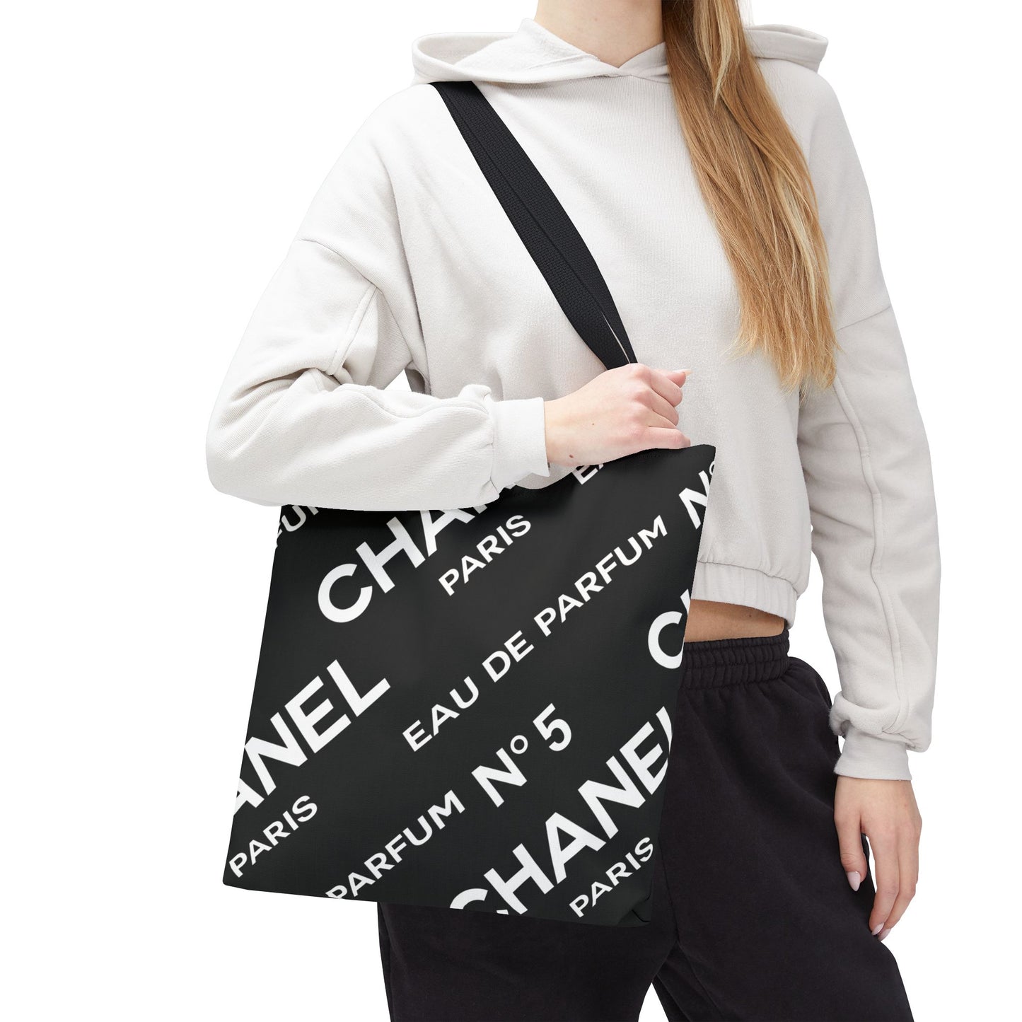 Designer Inspired Tote Bag, Utility Tote - Parfum Bottle Tote - Paris Black