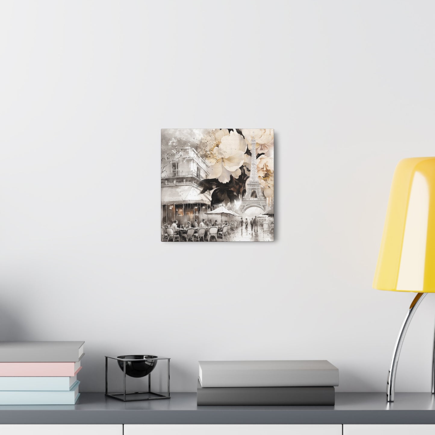 Cafe in Paris with Cream Peonies Canvas Gallery Wrap