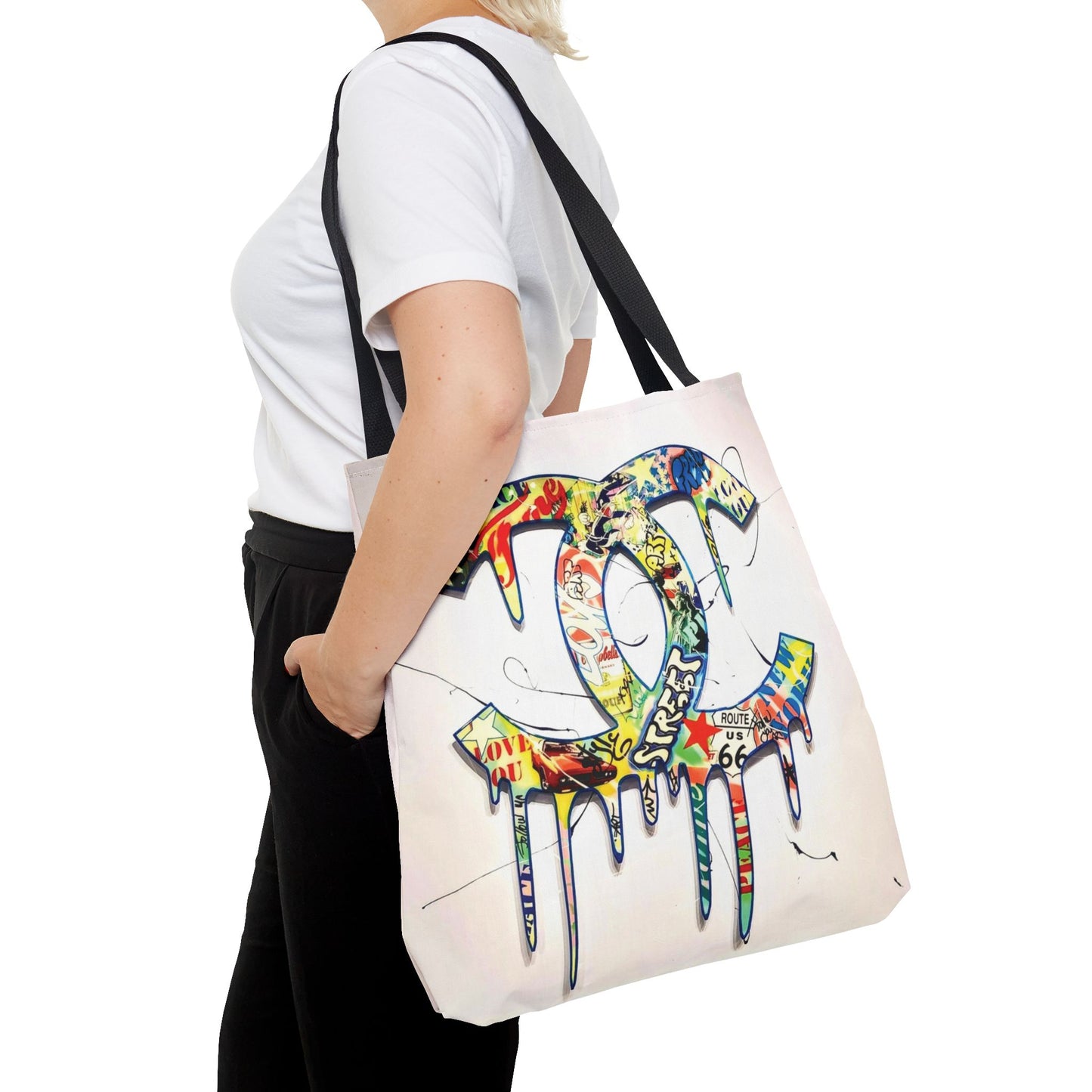 Designer Inspired Tote Bag, Utility Tote - Logo Graffiti Art Tote