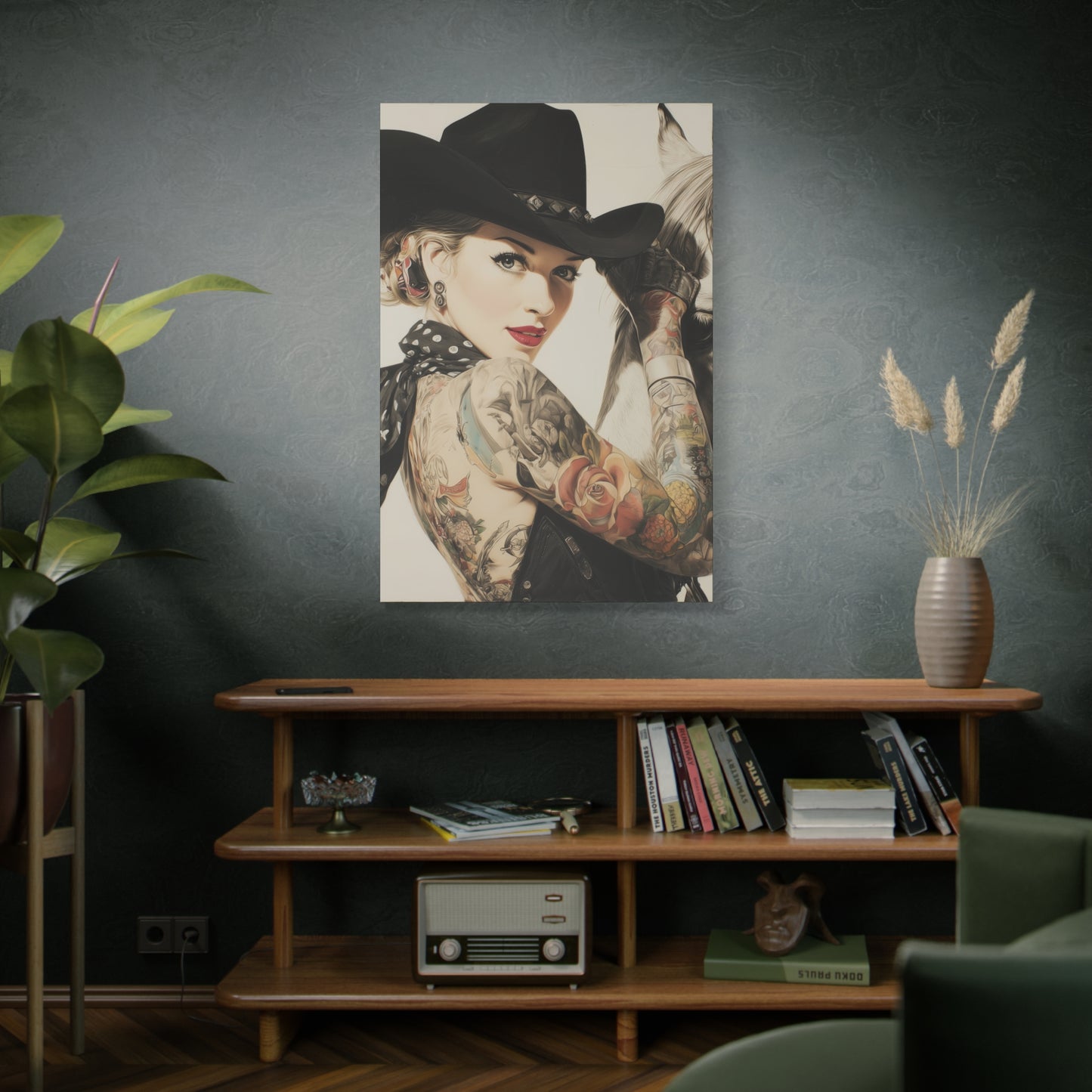 Gallery Wrapped Canvas, Wranglers and Wreckage Art Canvas, Erotic Pinup Art Canvas – Dottie