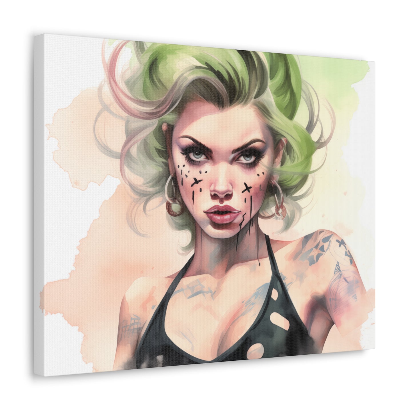 Gallery Wrapped Canvas, Edgy Tattooed Beauty, Urban Pop Art Canvas – Ivy