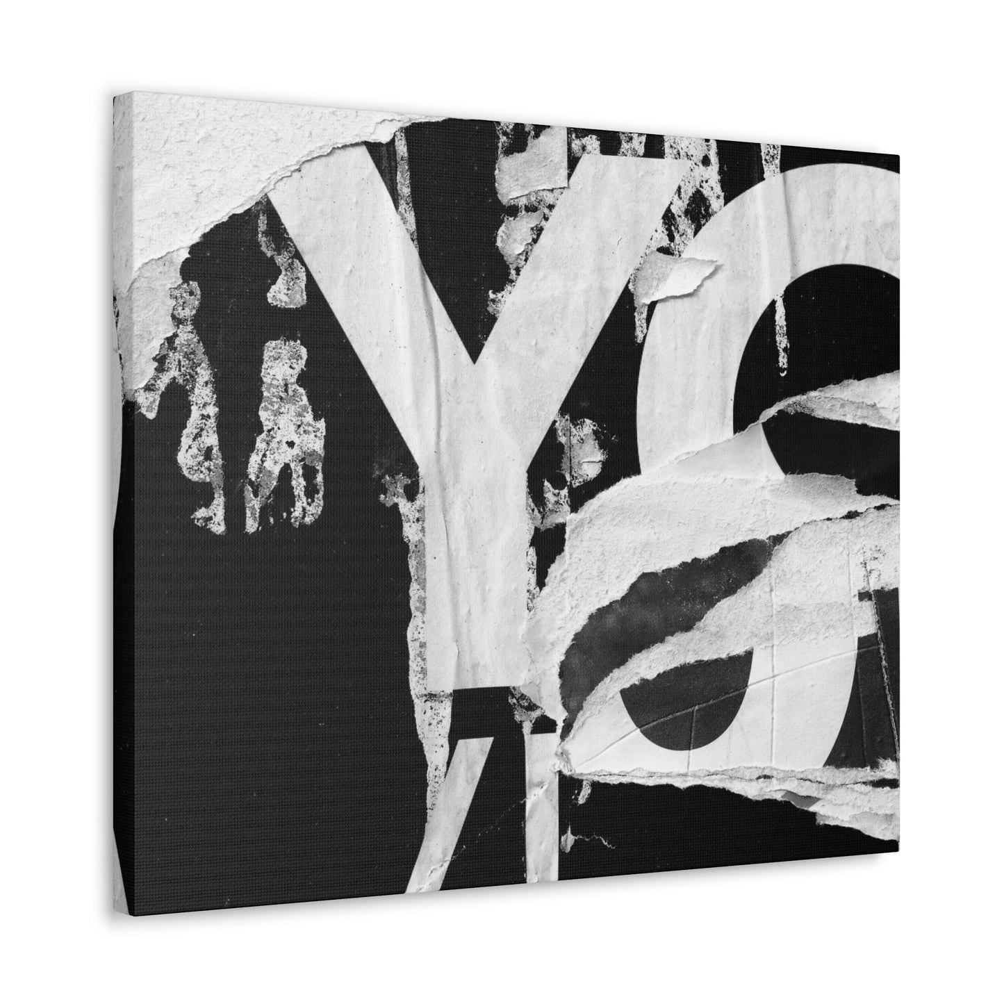 Canvas Wall Art, Gallery Wrapped Urban Street Art, Abstract Torn Poster Street Art - Black and White YO